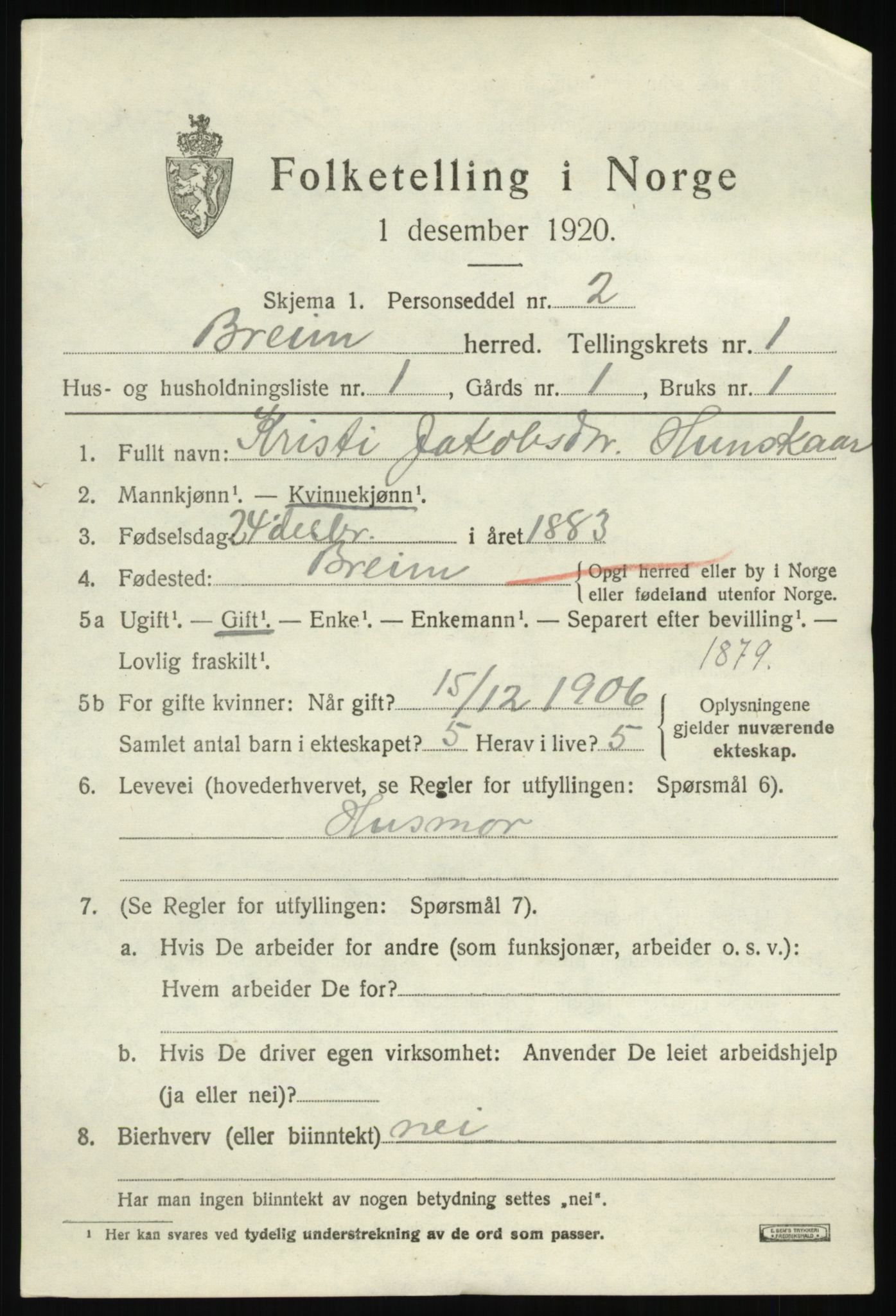 SAB, 1920 census for Breim, 1920, p. 639