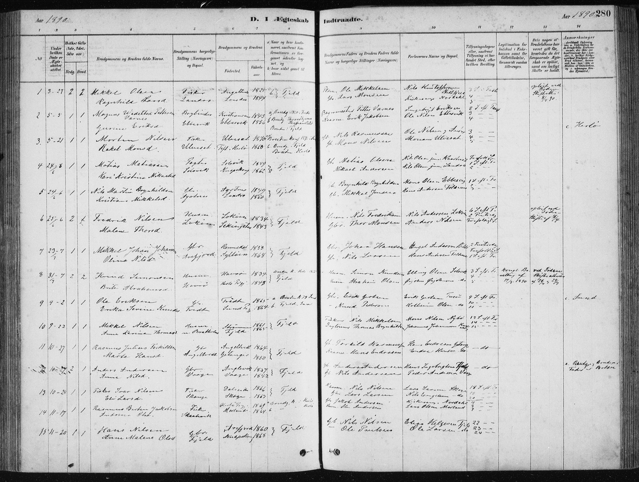 Fjell sokneprestembete, SAB/A-75301/H/Haa: Parish register (official) no. A  8, 1878-1898, p. 280
