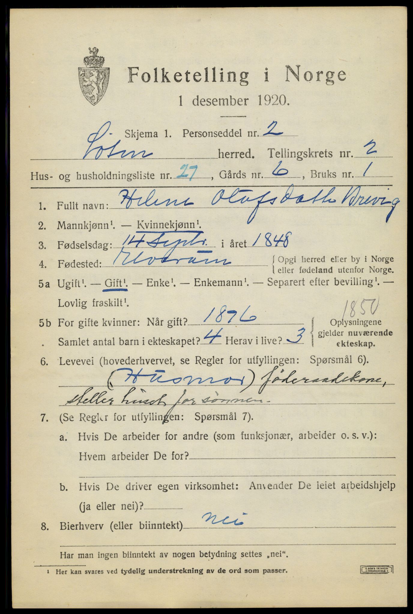 SAH, 1920 census for Løten, 1920, p. 5167