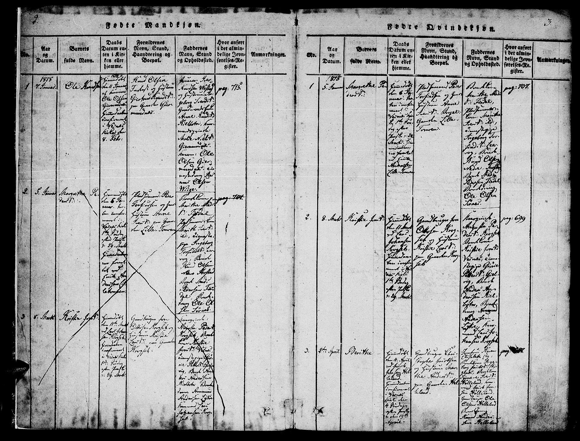 Ministerialprotokoller, klokkerbøker og fødselsregistre - Møre og Romsdal, SAT/A-1454/539/L0528: Parish register (official) no. 539A01, 1818-1847, p. 2-3