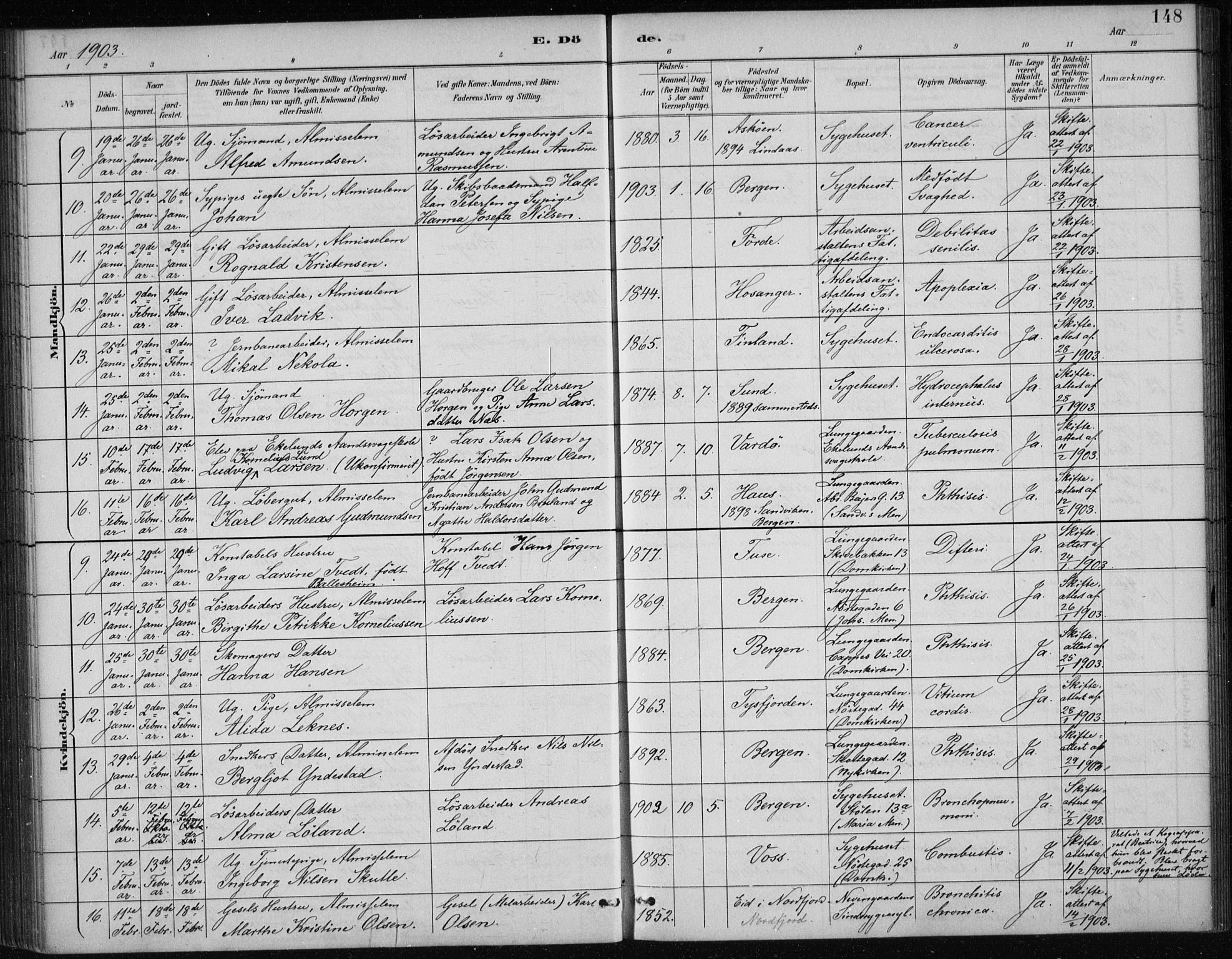 Bergen kommunale pleiehjem - stiftelsespresten, AV/SAB-A-100281: Parish register (official) no. A 5, 1887-1908, p. 148