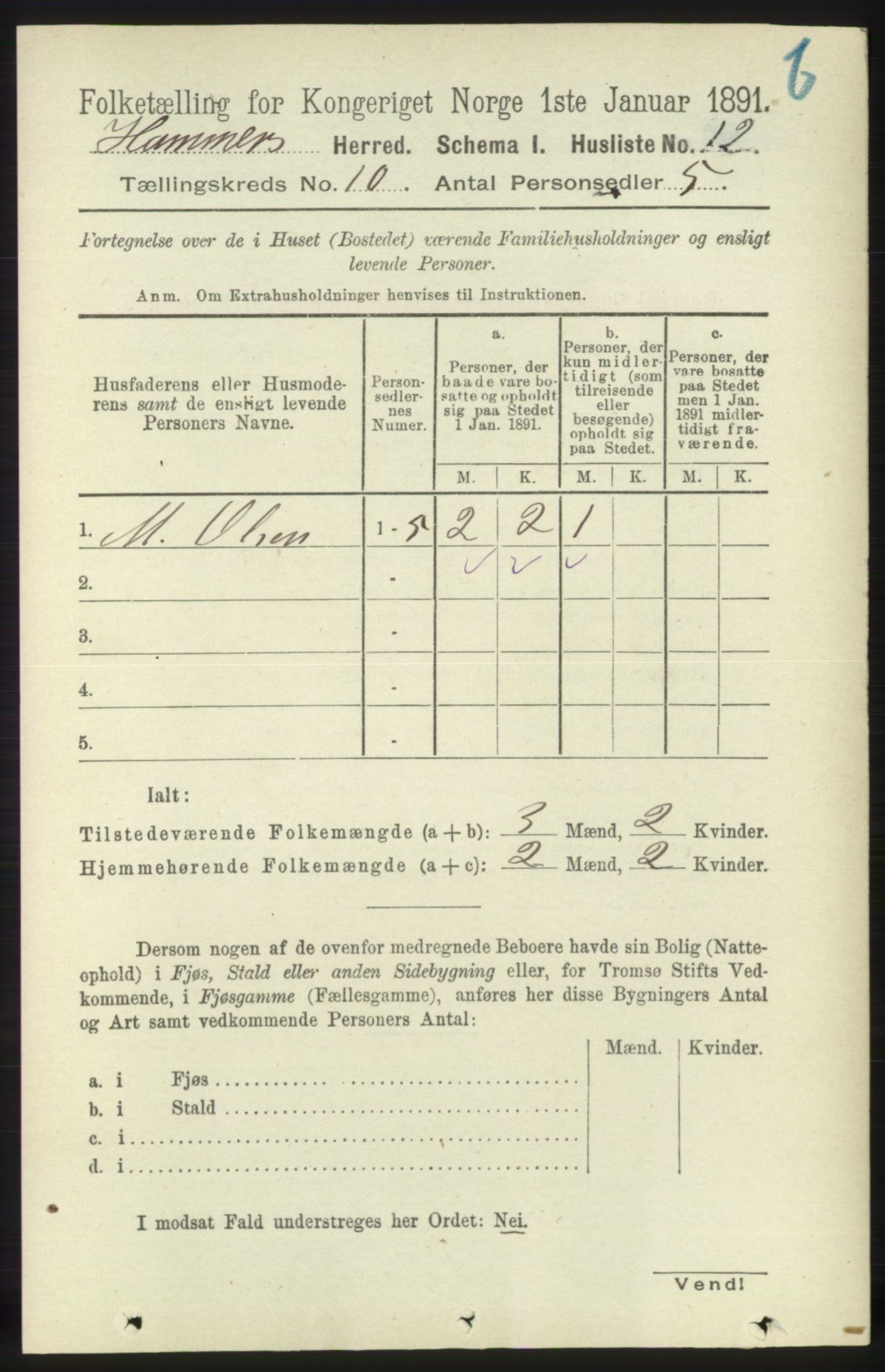 RA, 1891 census for 1254 Hamre, 1891, p. 3038