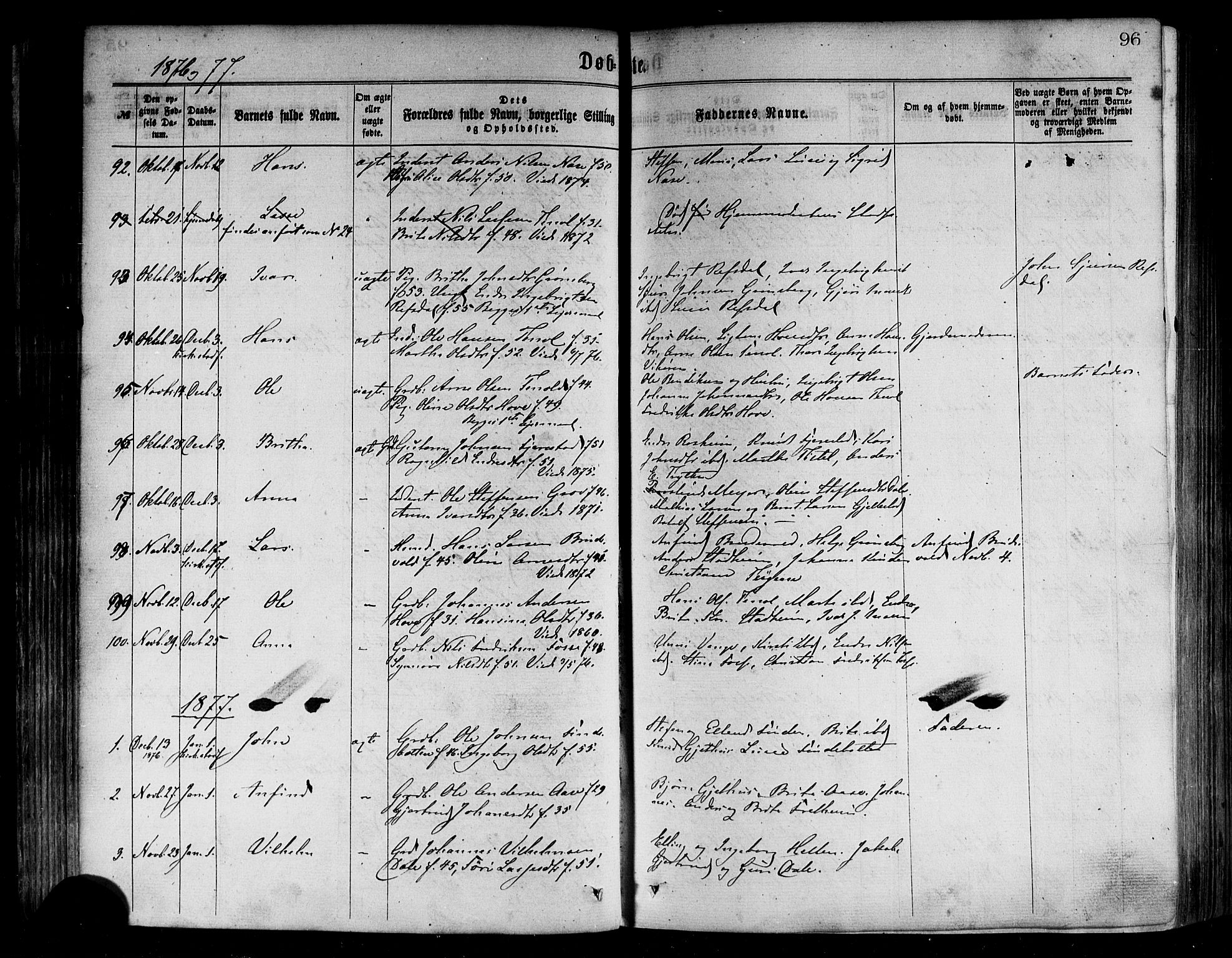 Vik sokneprestembete, AV/SAB-A-81501/H/Haa/Haaa/L0009: Parish register (official) no. A 9, 1866-1877, p. 96