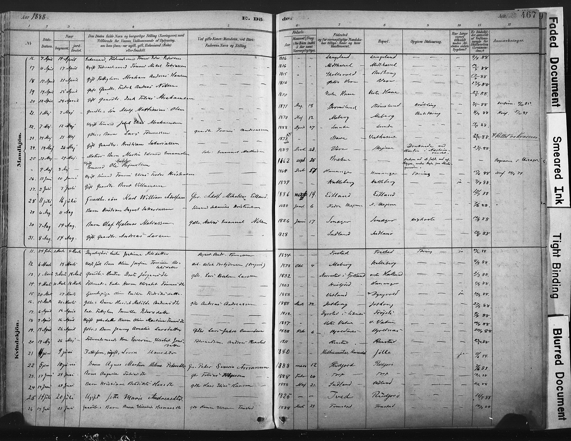 Lista sokneprestkontor, AV/SAK-1111-0027/F/Fa/L0012: Parish register (official) no. A 12, 1879-1903, p. 467