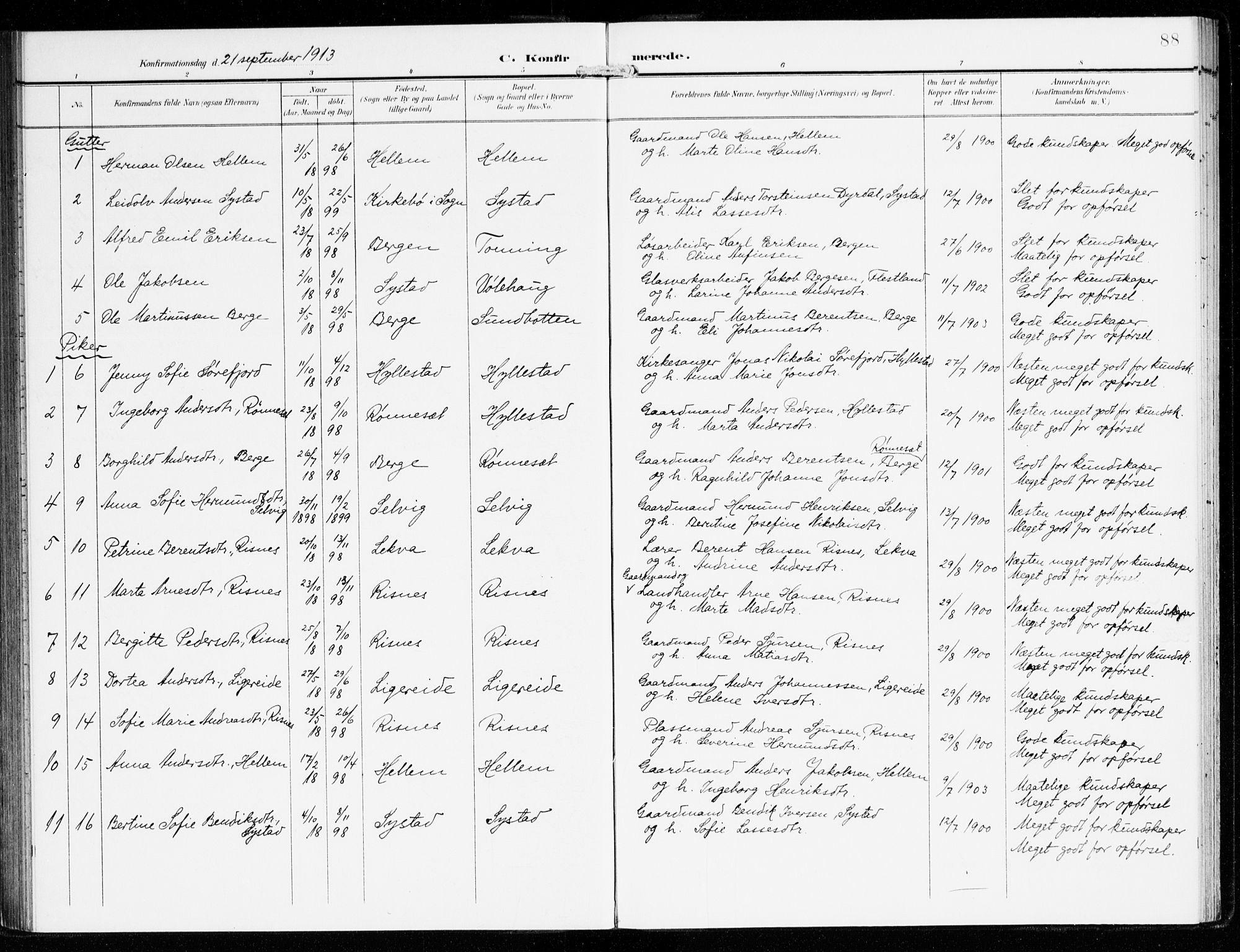 Hyllestad sokneprestembete, SAB/A-80401: Parish register (official) no. B 2, 1903-1917, p. 88