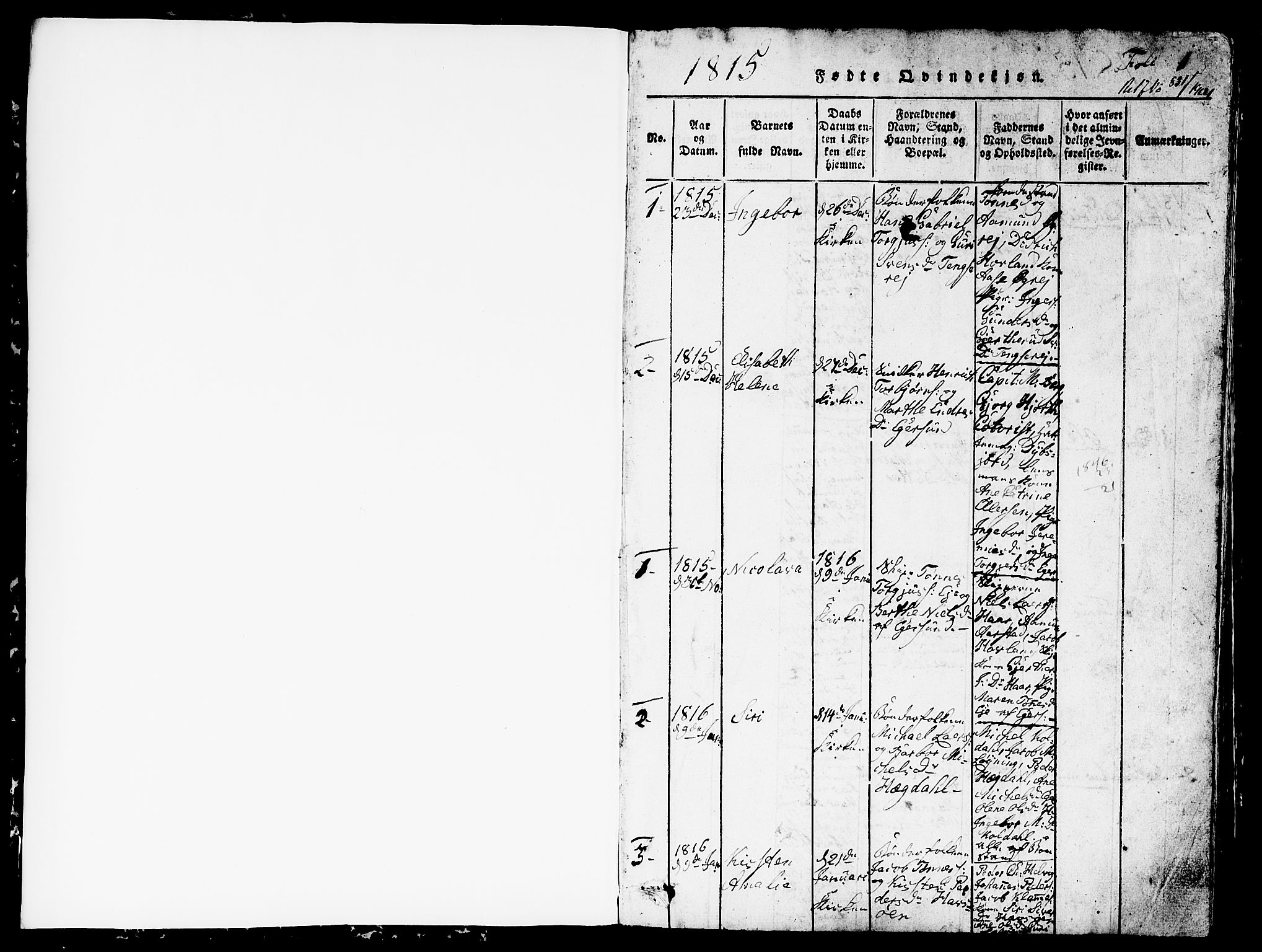 Eigersund sokneprestkontor, AV/SAST-A-101807/001/30/30BB/L0001: Parish register (copy) no. B 1, 1815-1827, p. 1