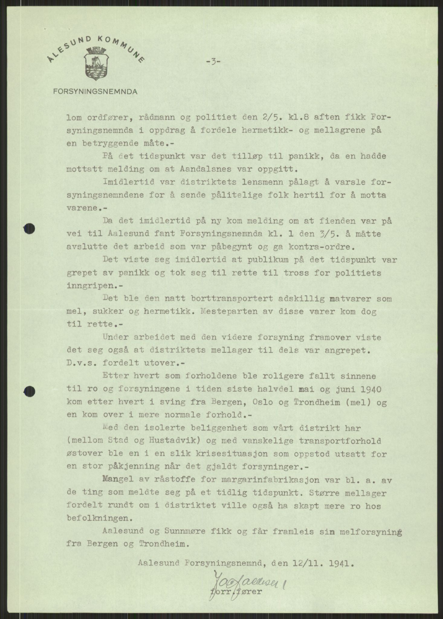 Forsvaret, Forsvarets krigshistoriske avdeling, AV/RA-RAFA-2017/Y/Ya/L0015: II-C-11-31 - Fylkesmenn.  Rapporter om krigsbegivenhetene 1940., 1940, p. 938