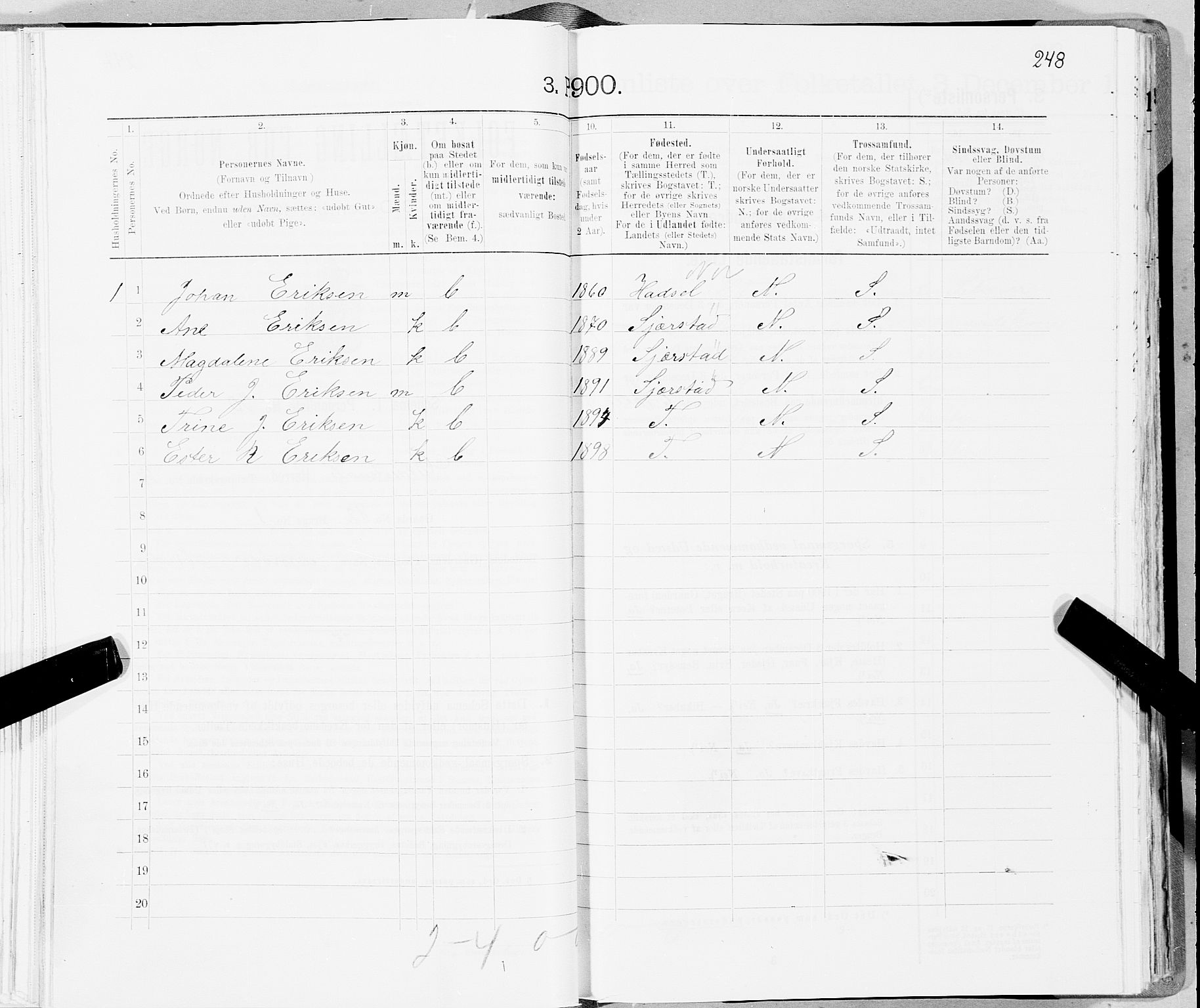 SAT, 1900 census for Gildeskål, 1900, p. 1758