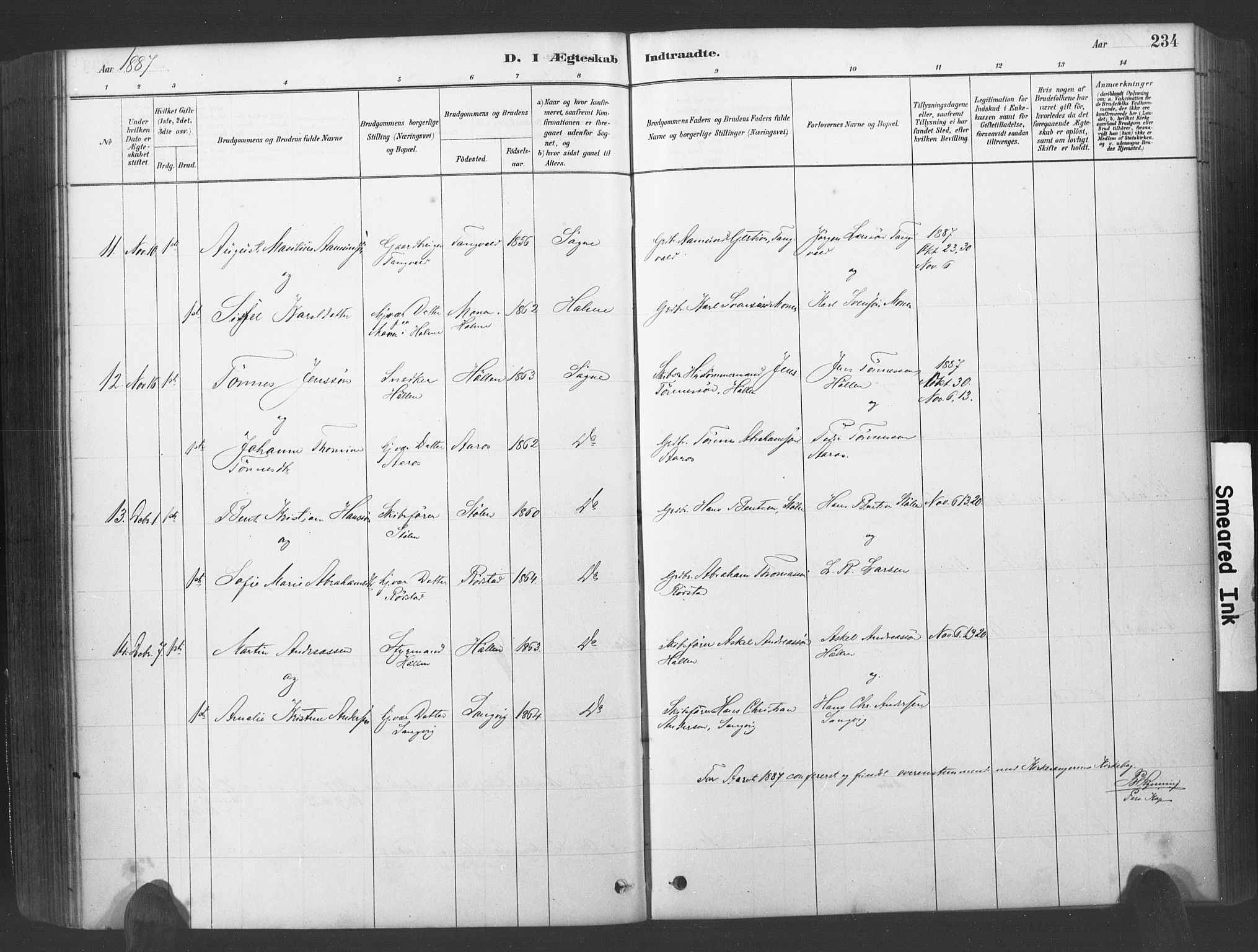 Søgne sokneprestkontor, SAK/1111-0037/F/Fa/Fab/L0012: Parish register (official) no. A 12, 1880-1891, p. 234