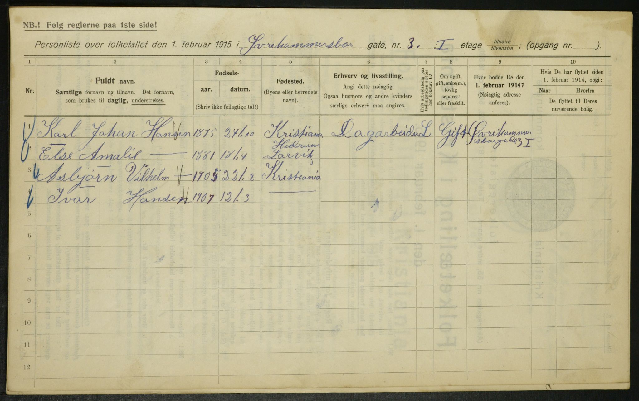 OBA, Municipal Census 1915 for Kristiania, 1915, p. 130476