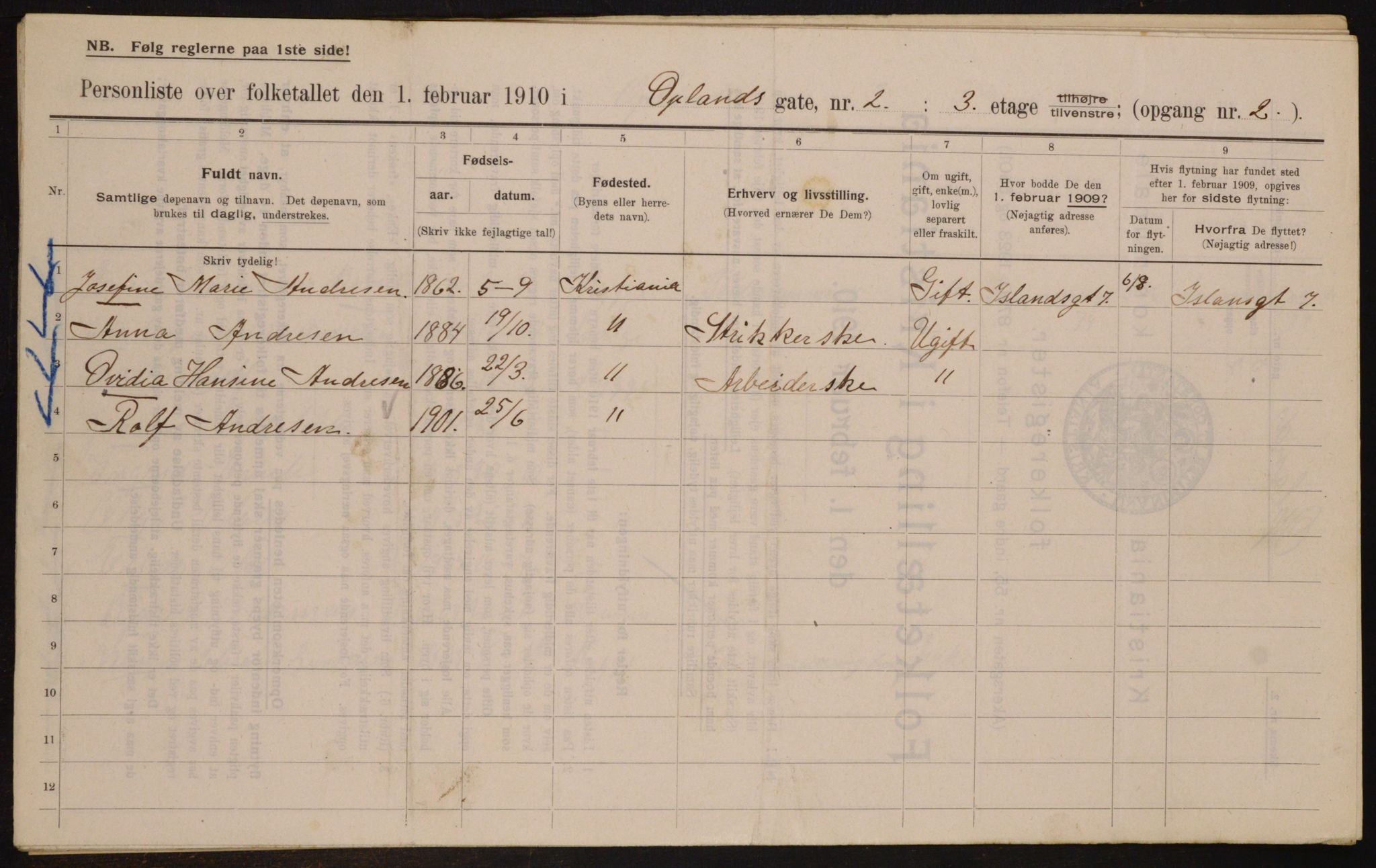 OBA, Municipal Census 1910 for Kristiania, 1910, p. 72976