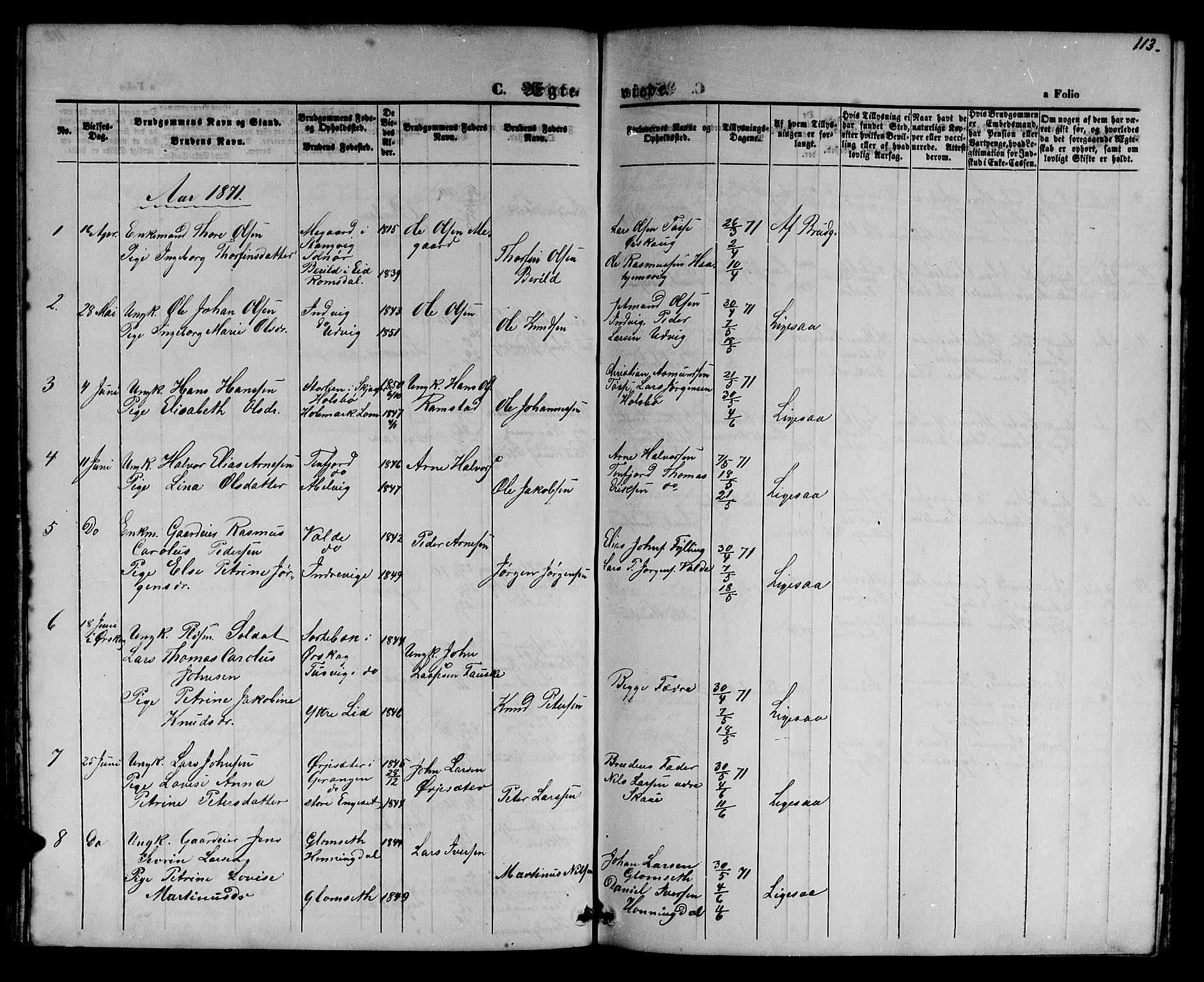 Ministerialprotokoller, klokkerbøker og fødselsregistre - Møre og Romsdal, AV/SAT-A-1454/524/L0364: Parish register (copy) no. 524C05, 1865-1879, p. 113