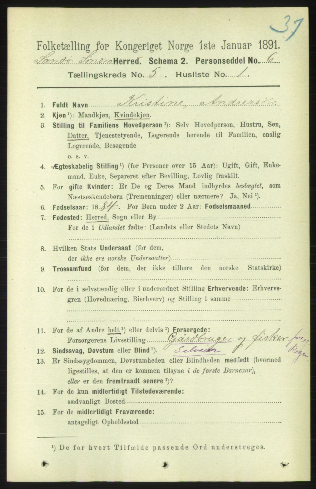 RA, 1891 census for 1514 Sande, 1891, p. 711