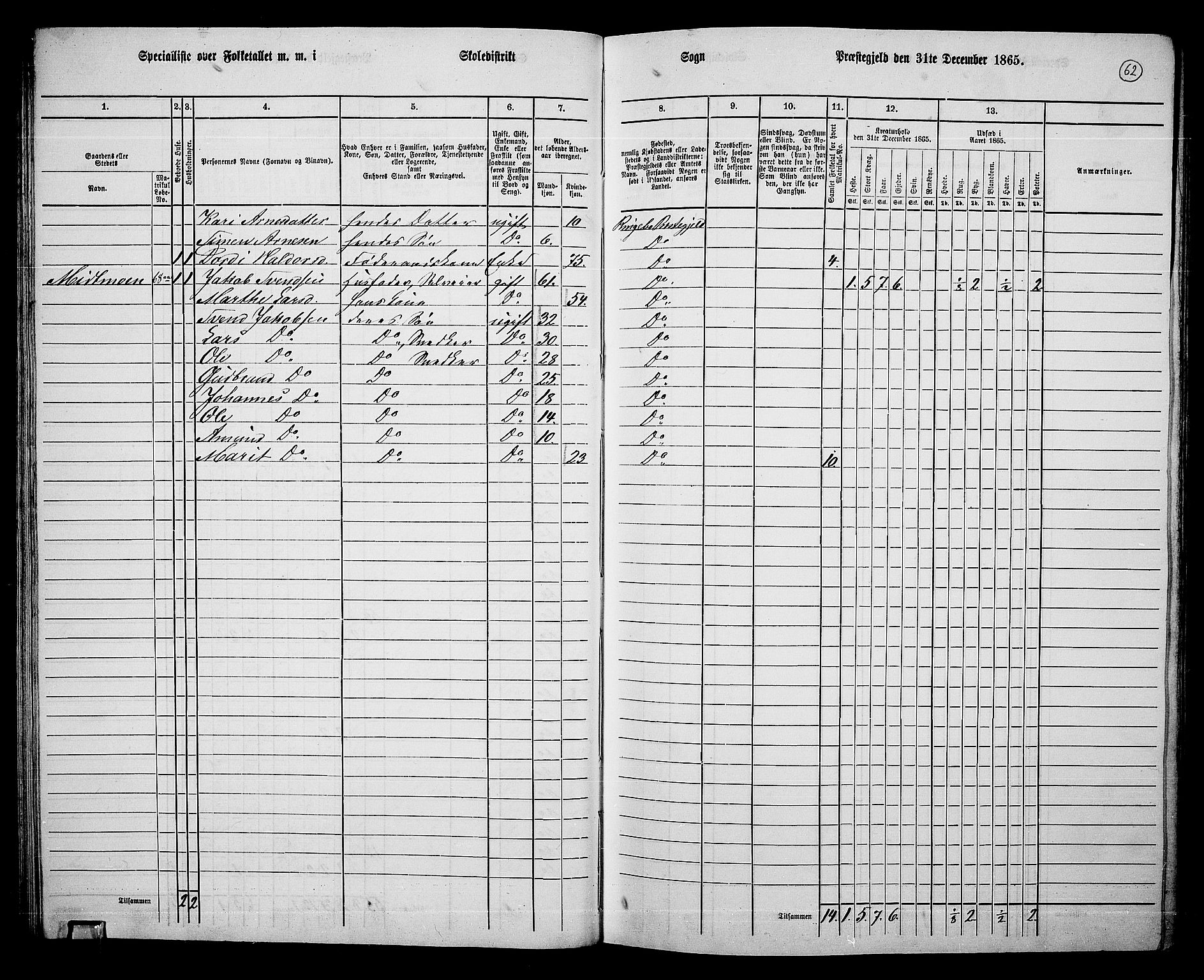 RA, 1865 census for Ringebu, 1865, p. 54