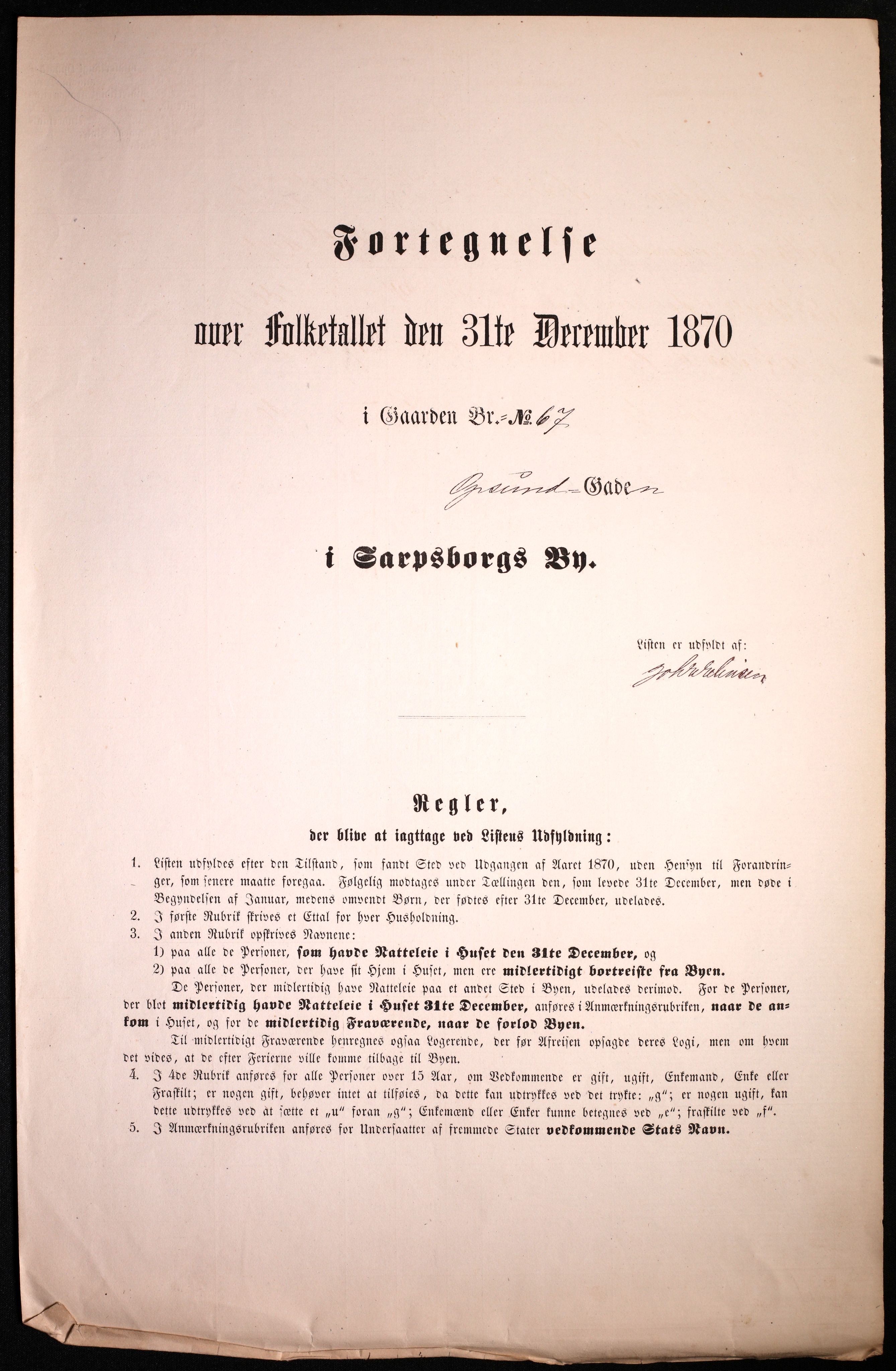 RA, 1870 census for 0102 Sarpsborg, 1870, p. 469