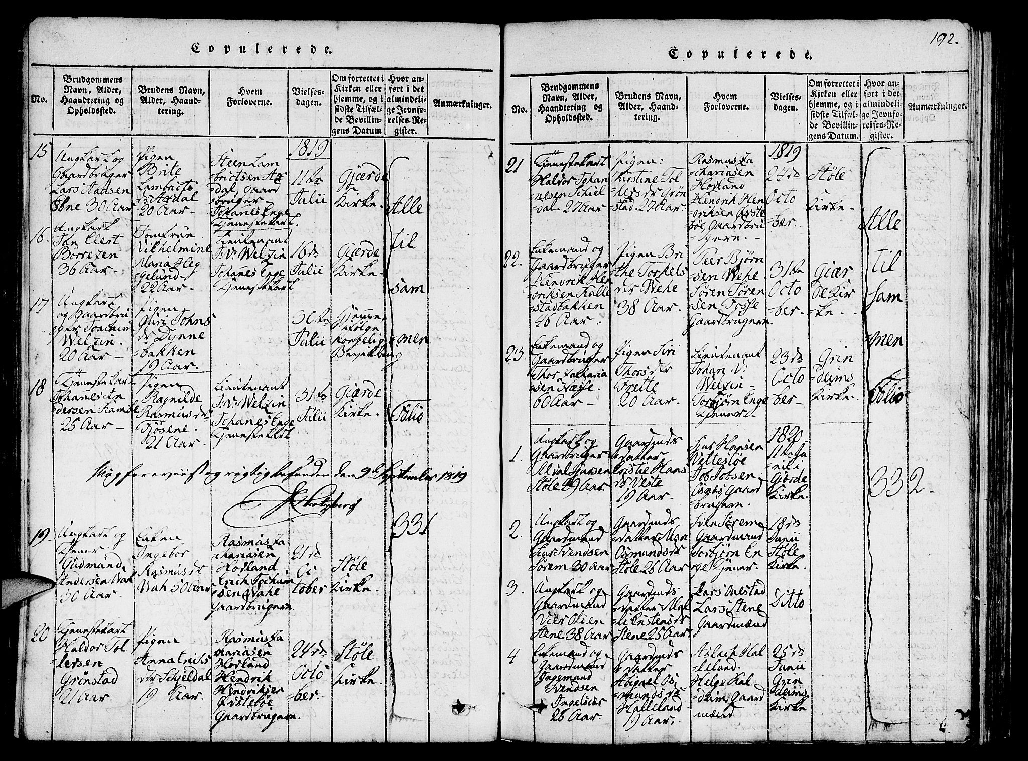 Etne sokneprestembete, SAB/A-75001/H/Haa: Parish register (official) no. A 6, 1815-1831, p. 192