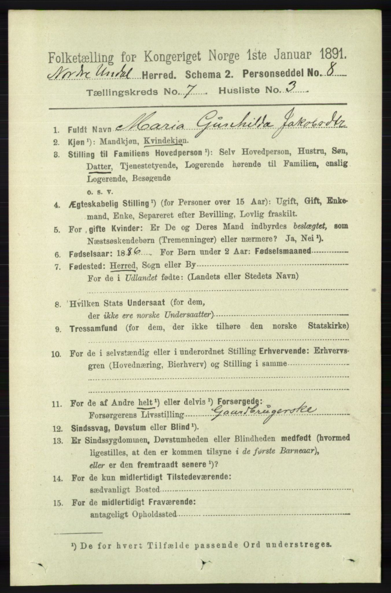 RA, 1891 census for 1028 Nord-Audnedal, 1891, p. 1811