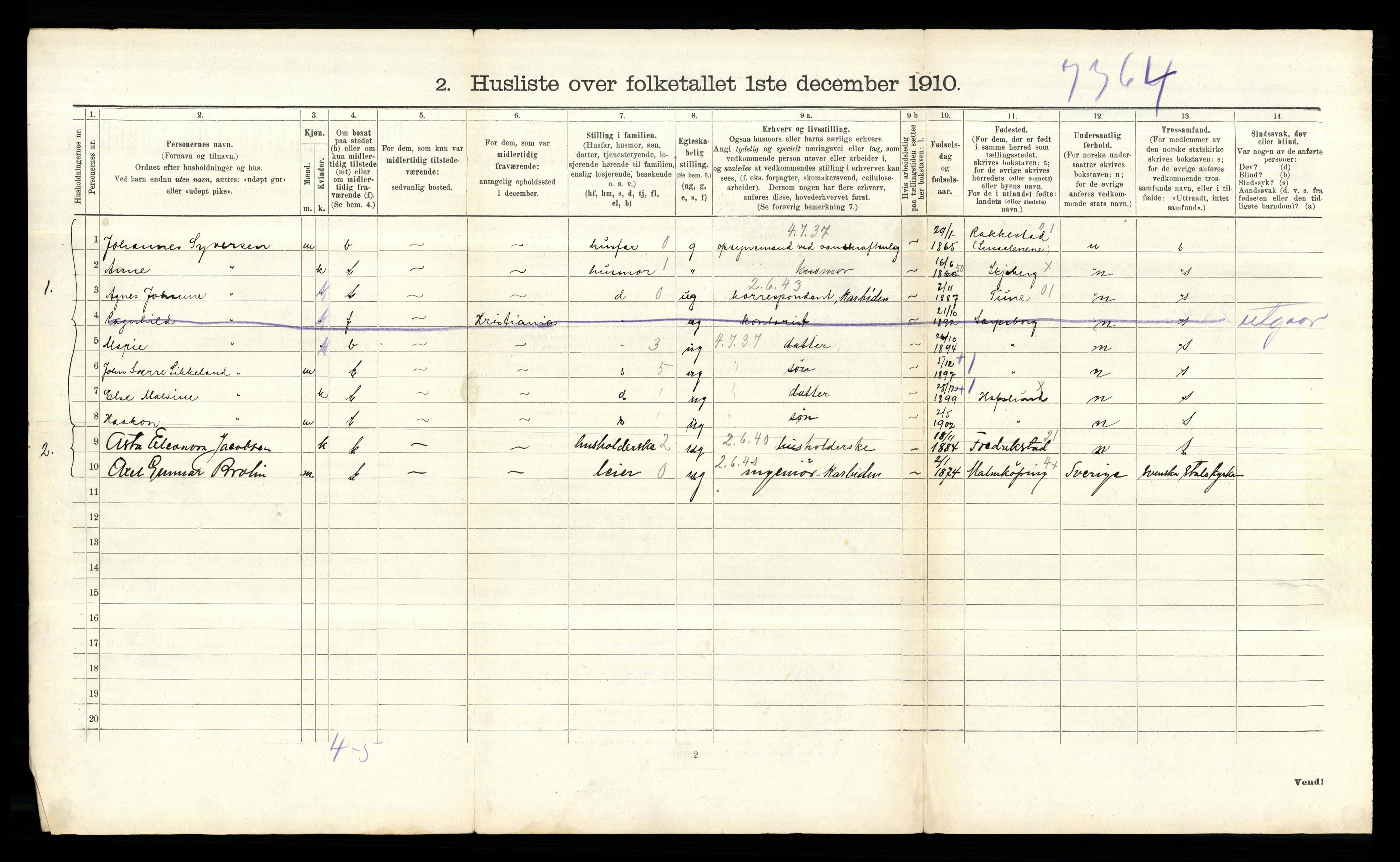 RA, 1910 census for Skjeberg, 1910, p. 549