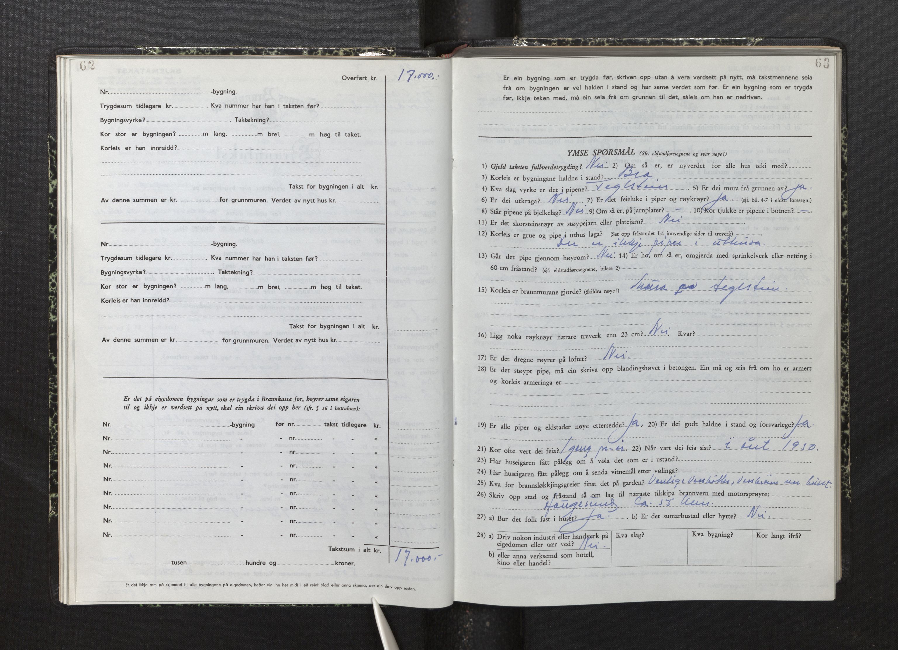 Lensmannen i Fjelberg, AV/SAB-A-32101/0012/L0008: Branntakstprotokoll, skjematakst, 1949-1955, p. 62-63