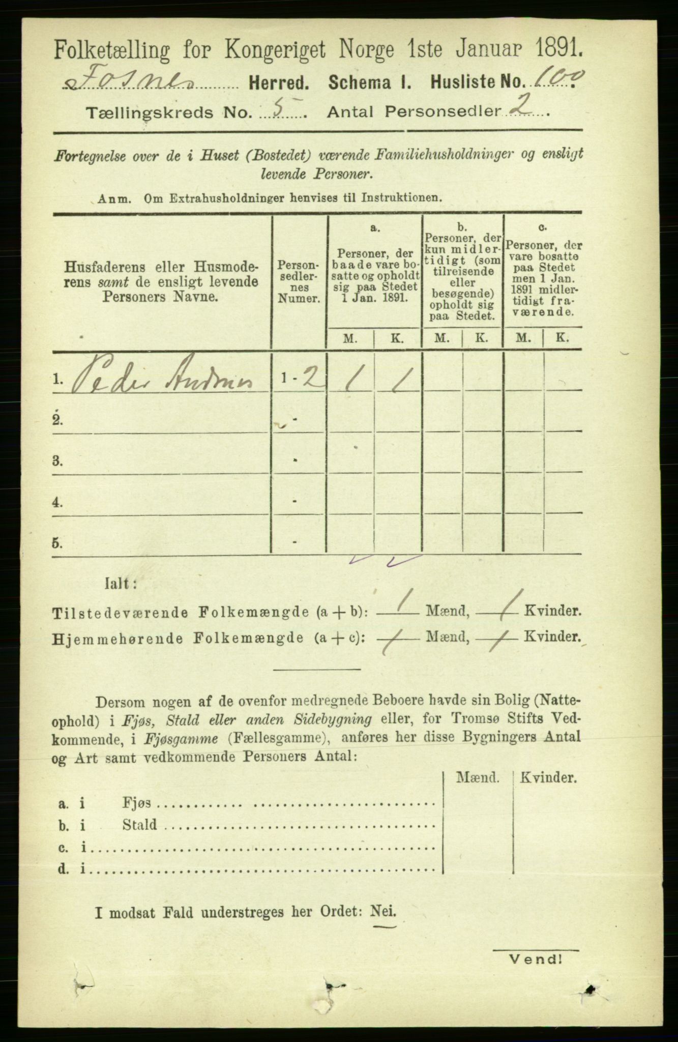 RA, 1891 census for 1748 Fosnes, 1891, p. 1992