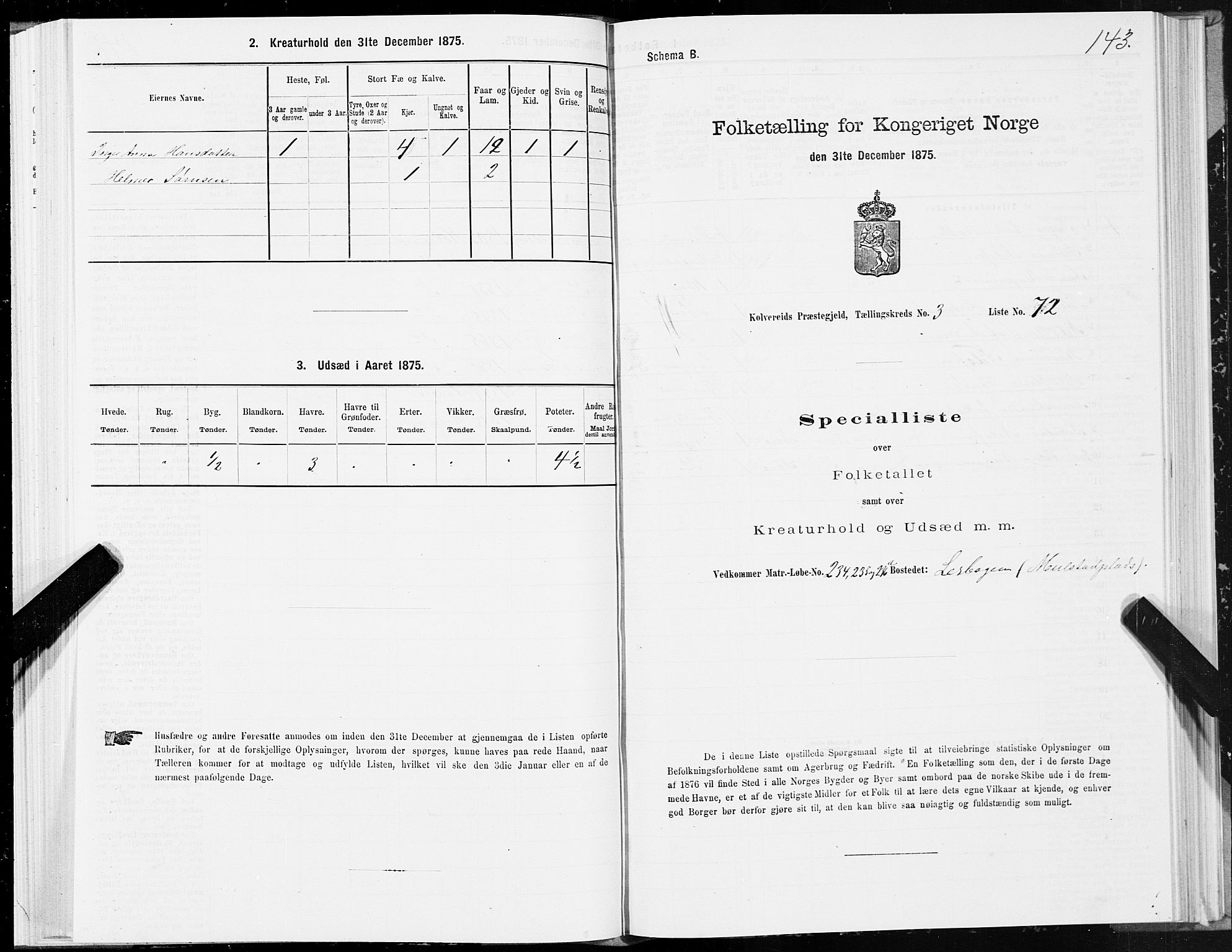 SAT, 1875 census for 1752P Kolvereid, 1875, p. 2143