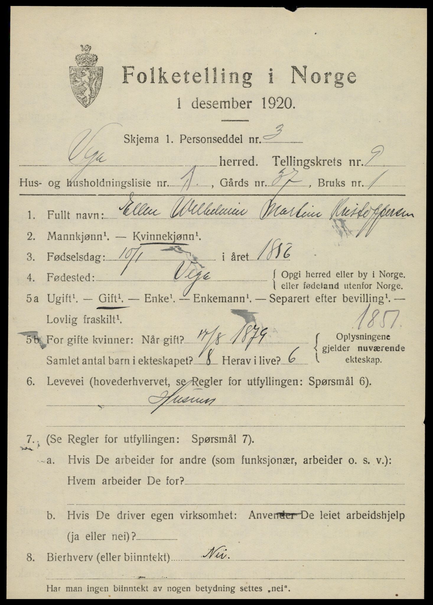 SAT, 1920 census for Vega, 1920, p. 4543