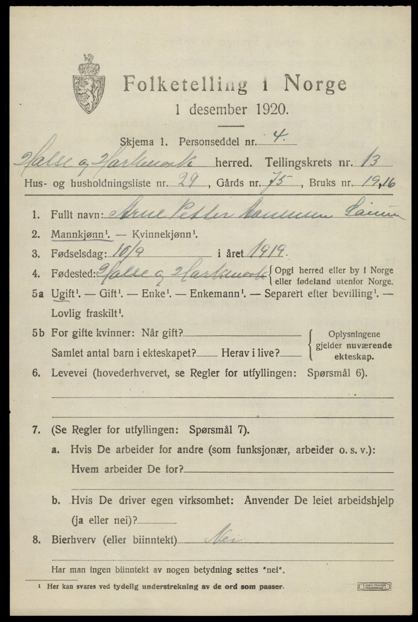 SAK, 1920 census for Halse og Harkmark, 1920, p. 7259