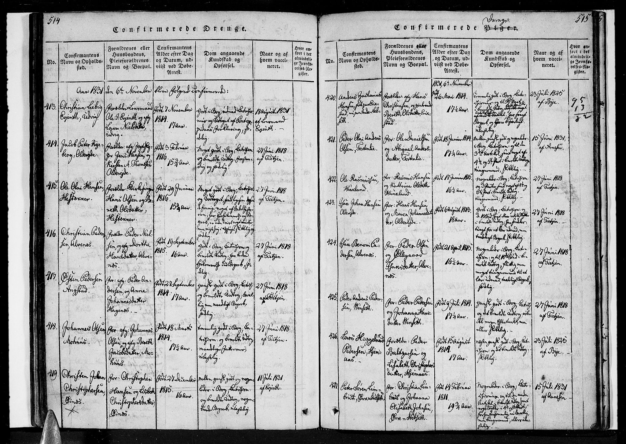 Ministerialprotokoller, klokkerbøker og fødselsregistre - Nordland, SAT/A-1459/852/L0736: Parish register (official) no. 852A06, 1820-1833, p. 514-515