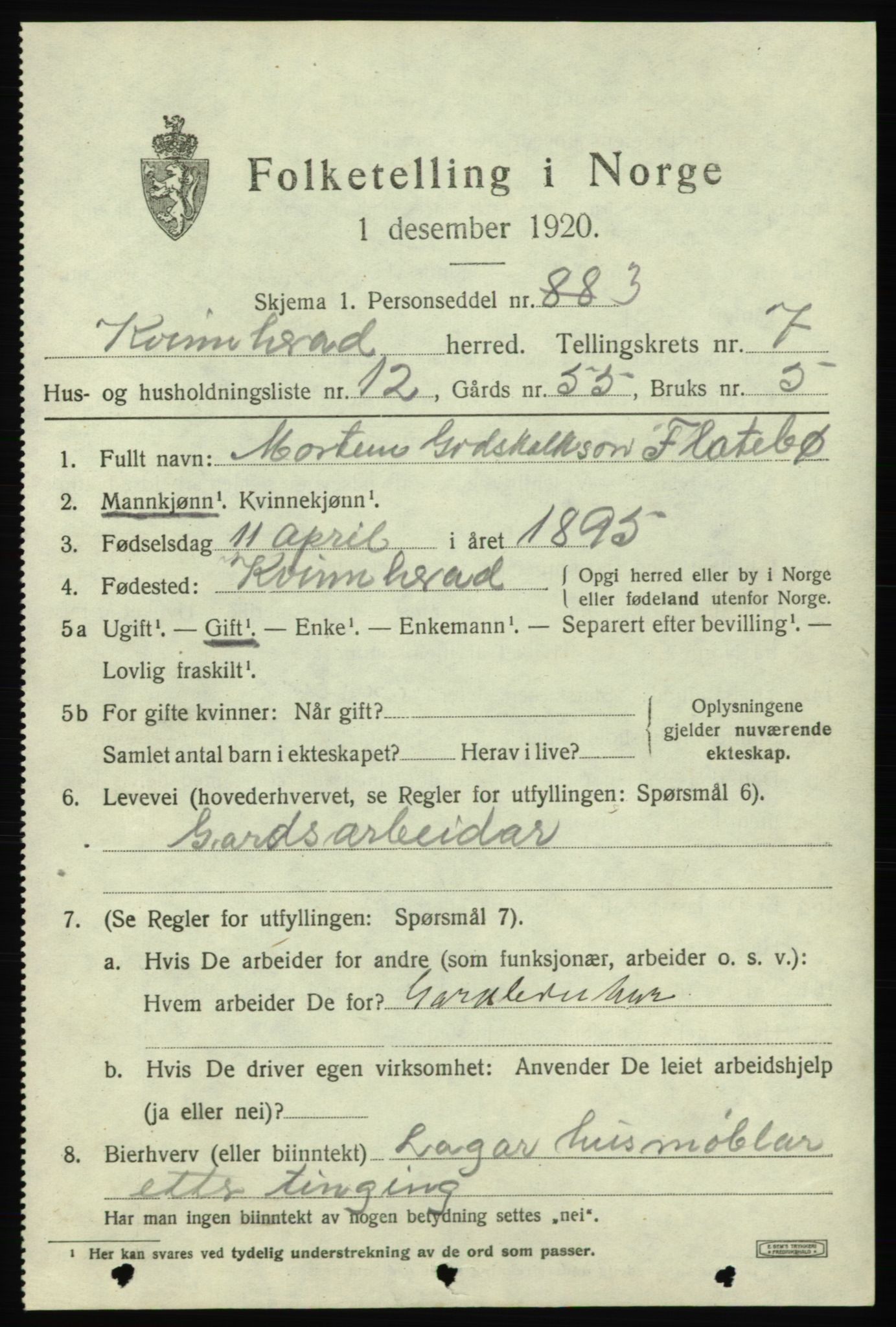 SAB, 1920 census for Kvinnherad, 1920, p. 6570