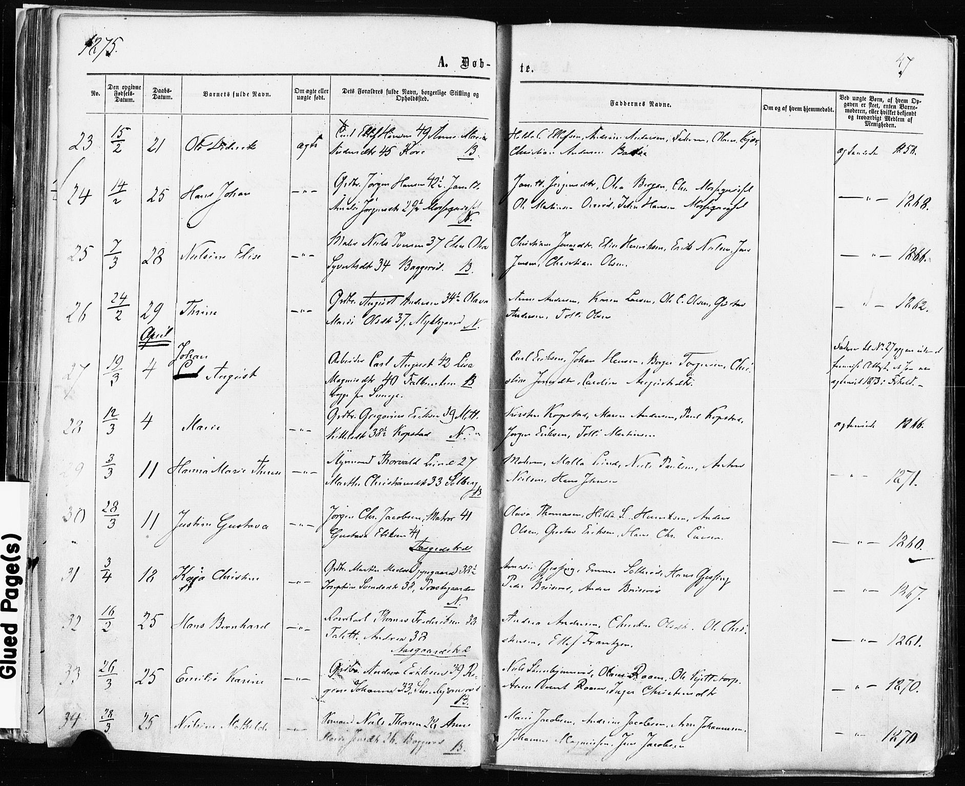 Borre kirkebøker, SAKO/A-338/F/Fa/L0008: Parish register (official) no. I 8, 1868-1877, p. 47