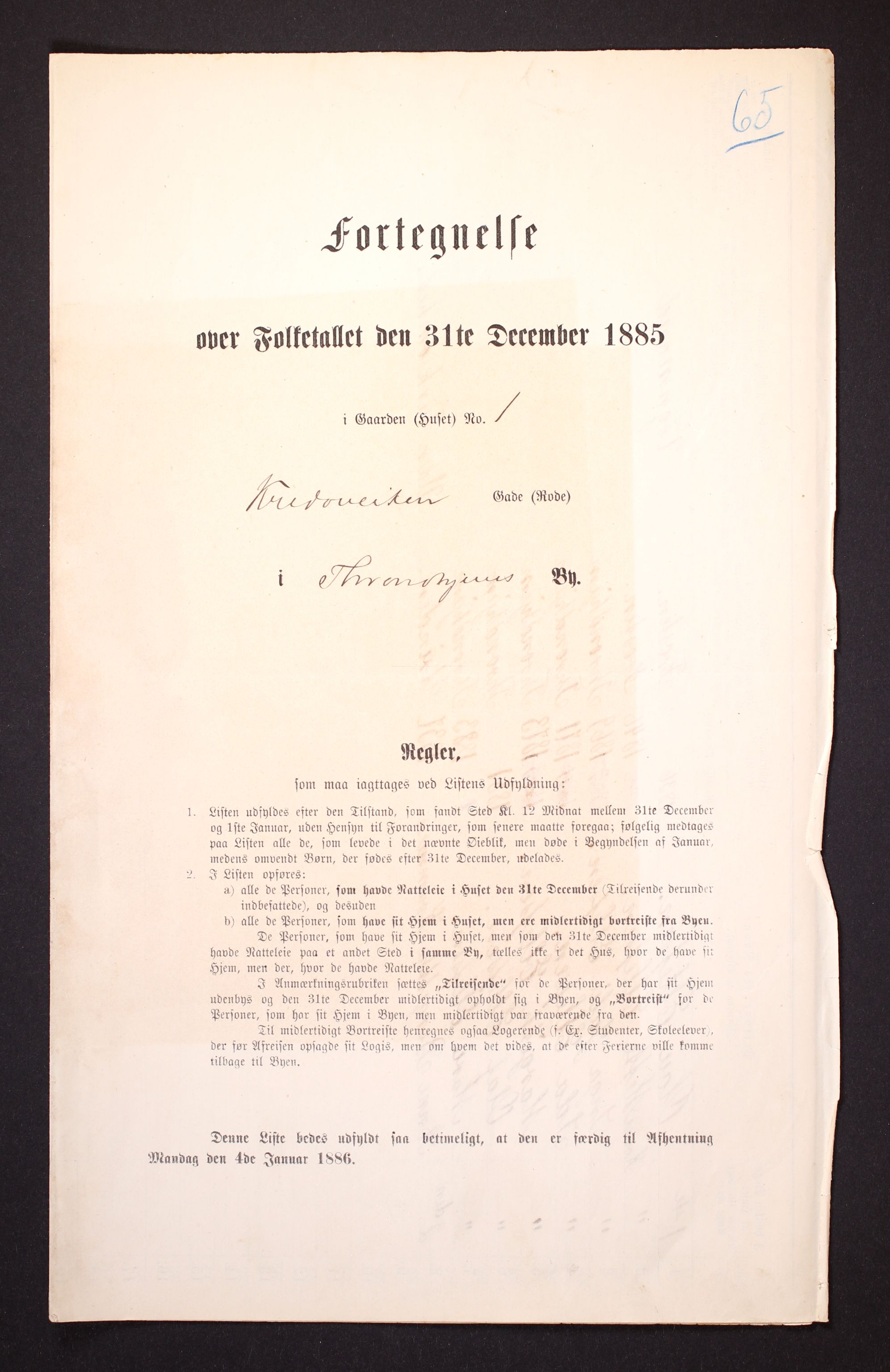 SAT, 1885 census for 1601 Trondheim, 1885, p. 1755