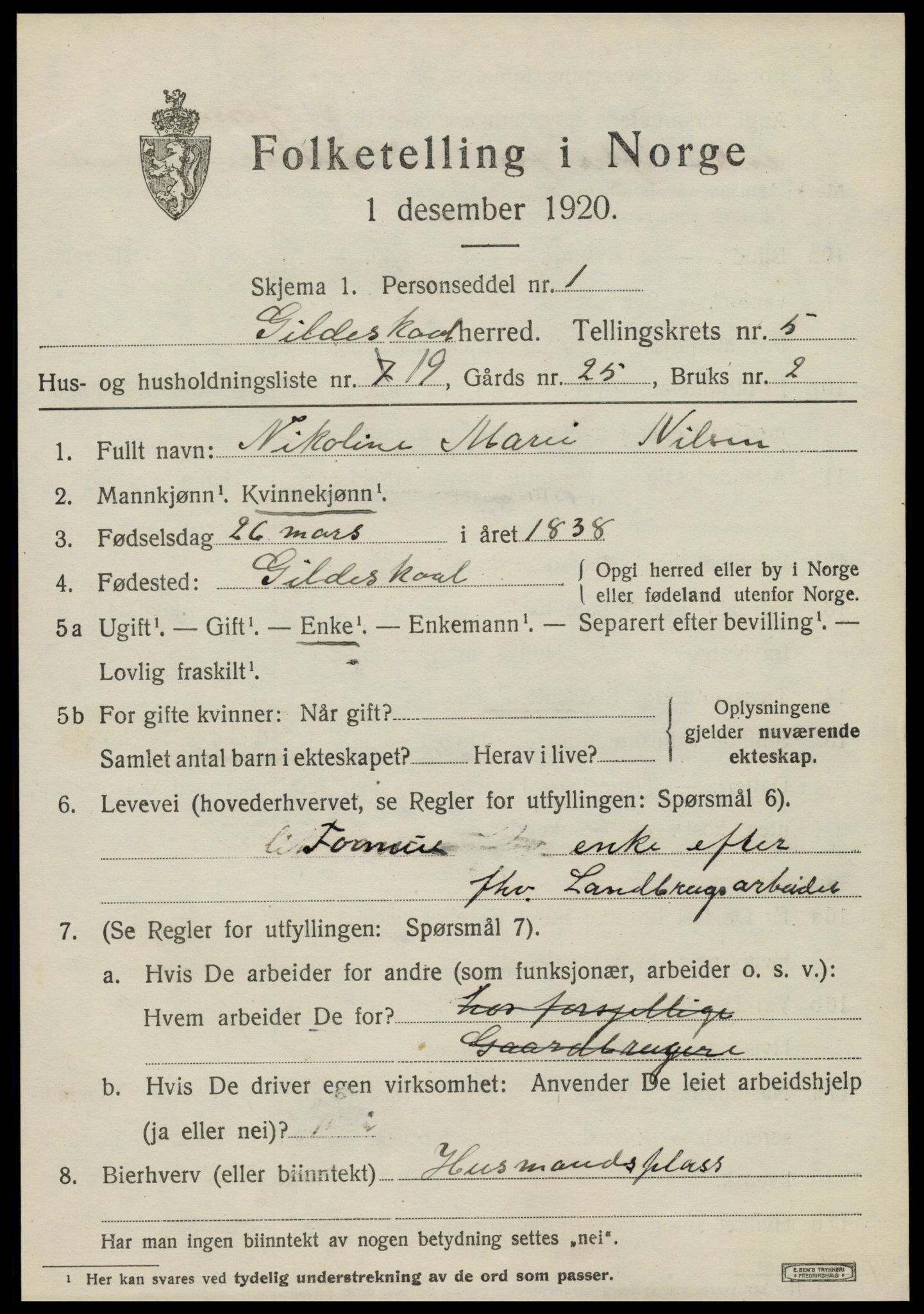 SAT, 1920 census for Gildeskål, 1920, p. 4144