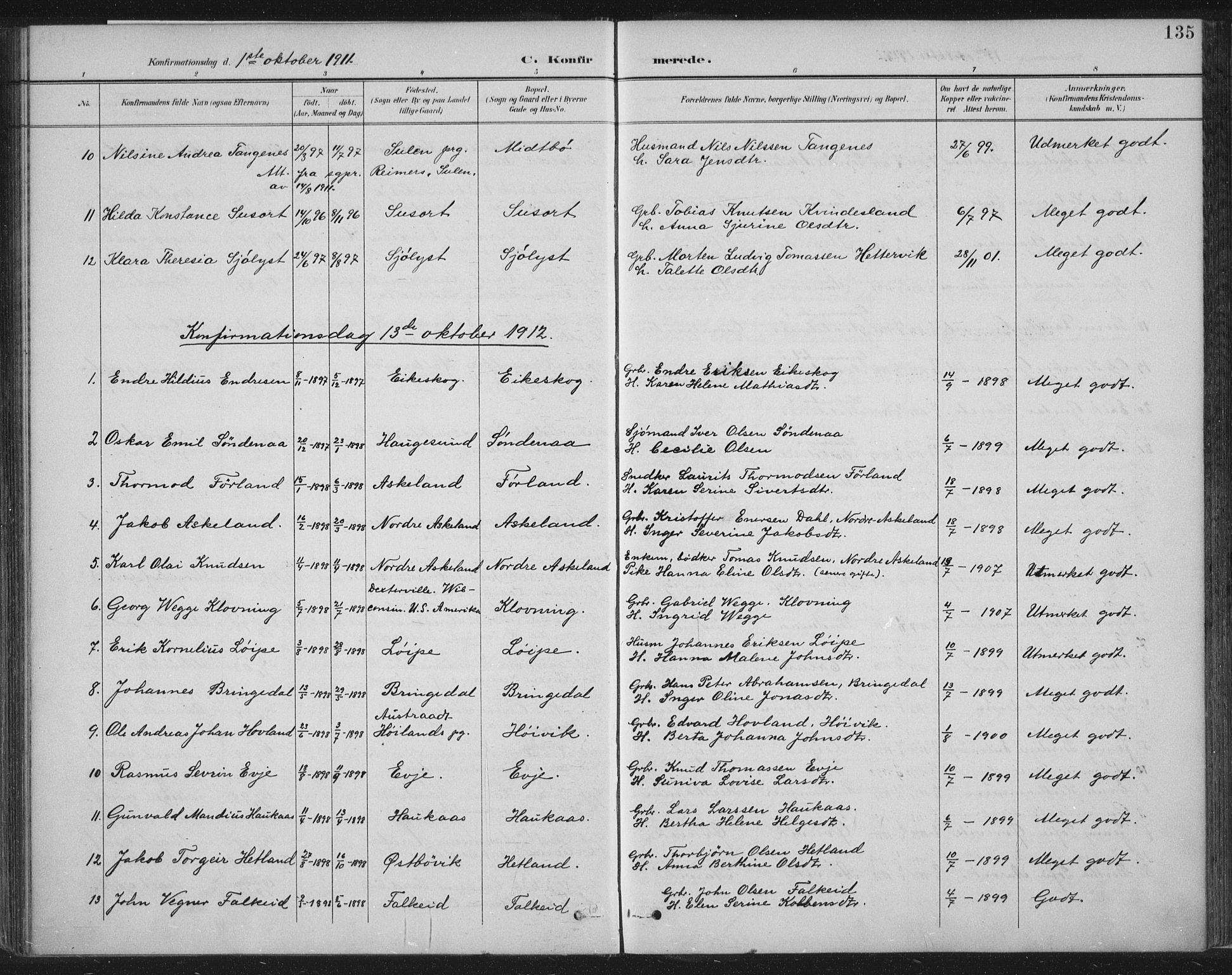 Tysvær sokneprestkontor, AV/SAST-A -101864/H/Ha/Haa/L0008: Parish register (official) no. A 8, 1897-1918, p. 135