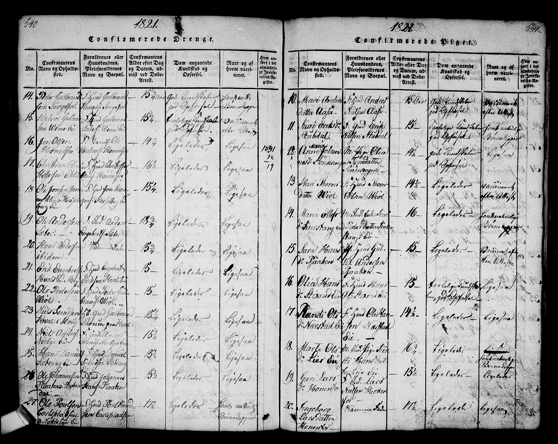 Norderhov kirkebøker, SAKO/A-237/G/Ga/L0002: Parish register (copy) no. I 2, 1814-1867, p. 540-541