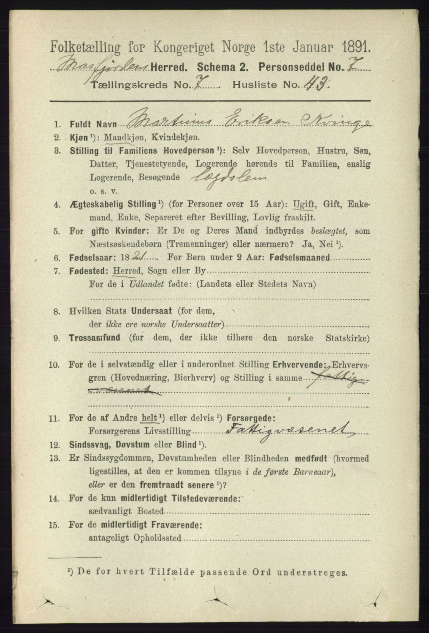 RA, 1891 census for 1266 Masfjorden, 1891, p. 1499