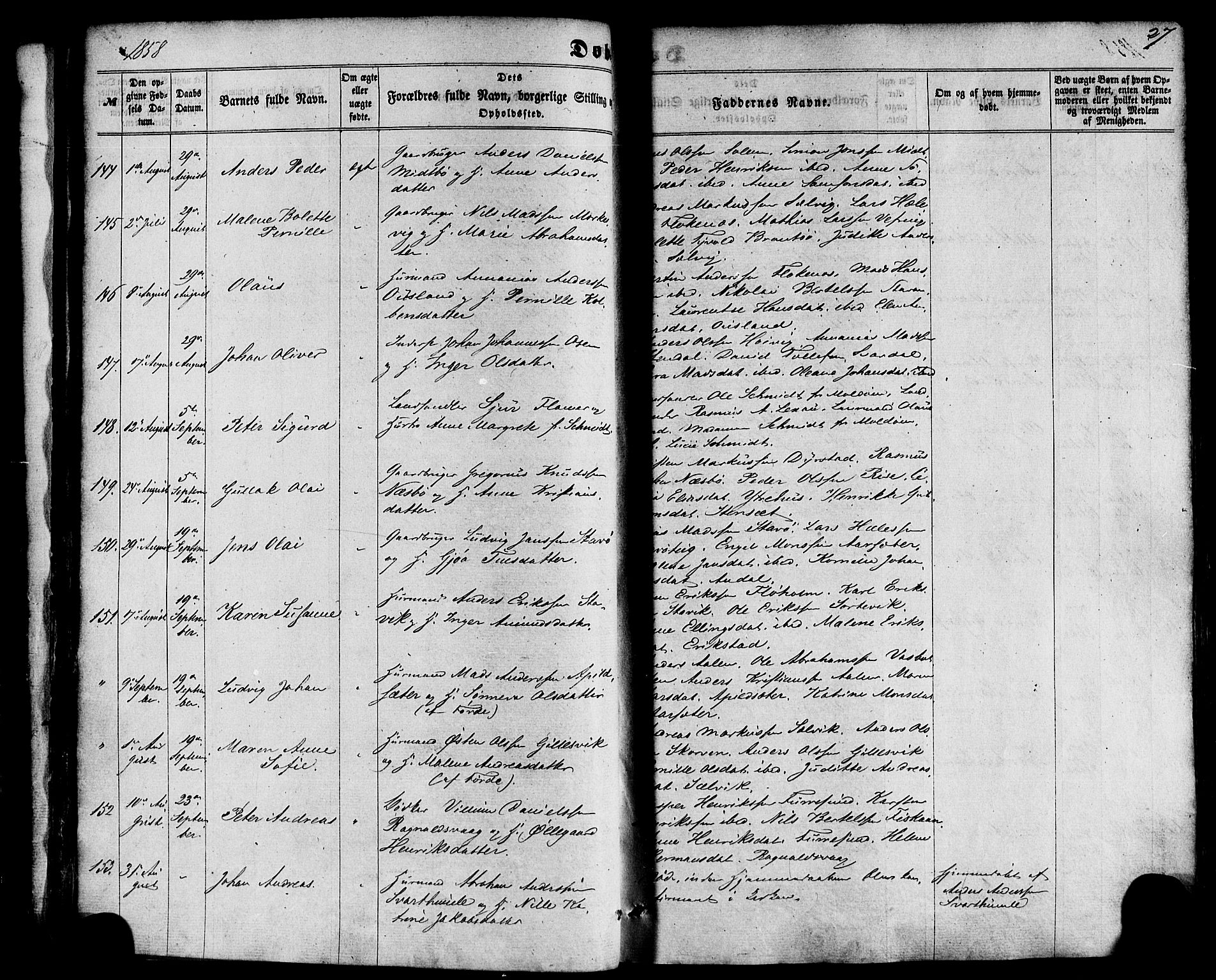 Kinn sokneprestembete, AV/SAB-A-80801/H/Haa/Haaa/L0006: Parish register (official) no. A 6, 1857-1885, p. 27