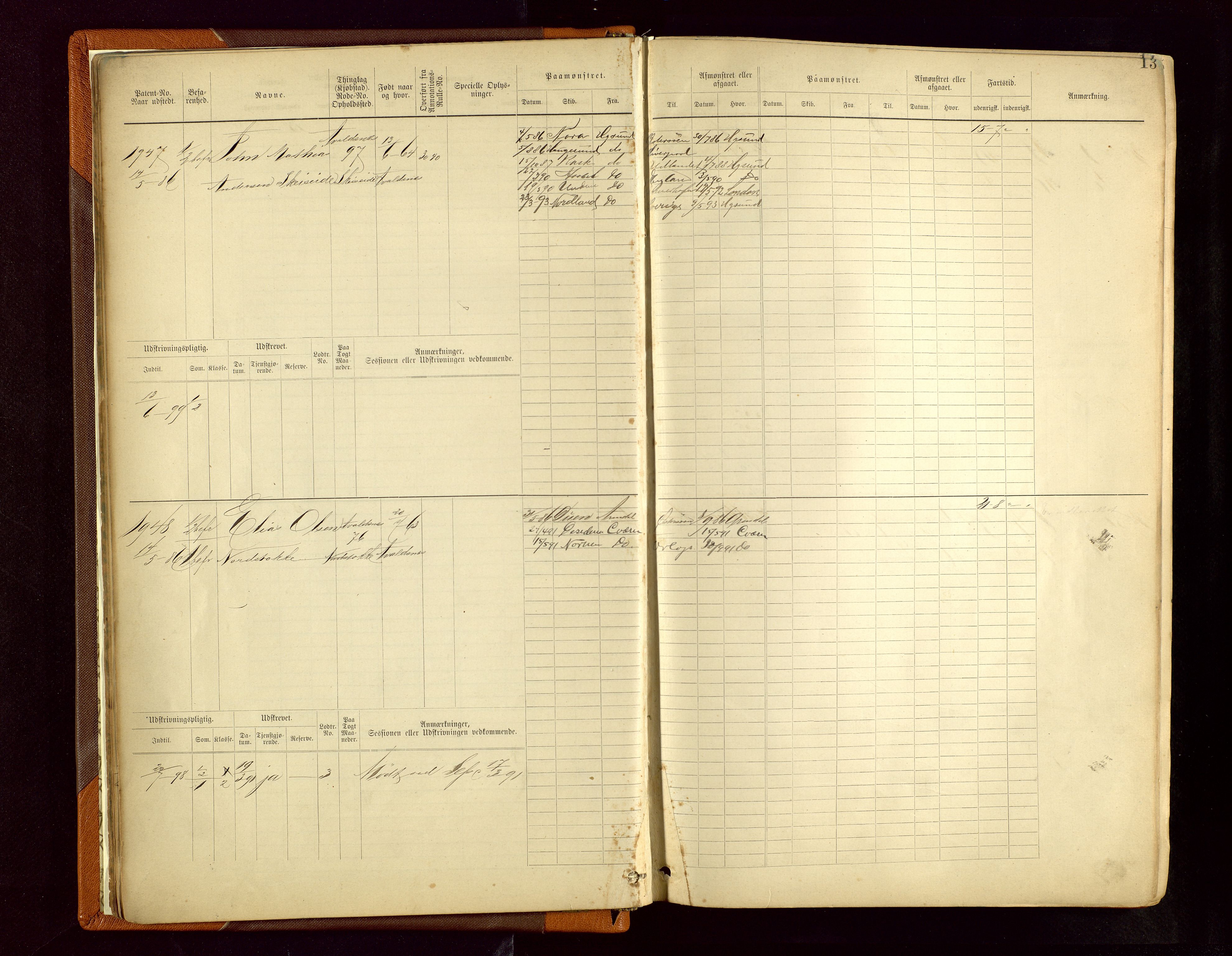Haugesund sjømannskontor, AV/SAST-A-102007/F/Fb/Fbb/L0006: Sjøfartsrulle Haugesund krets nr.1923-2884, 1868-1948, p. 13