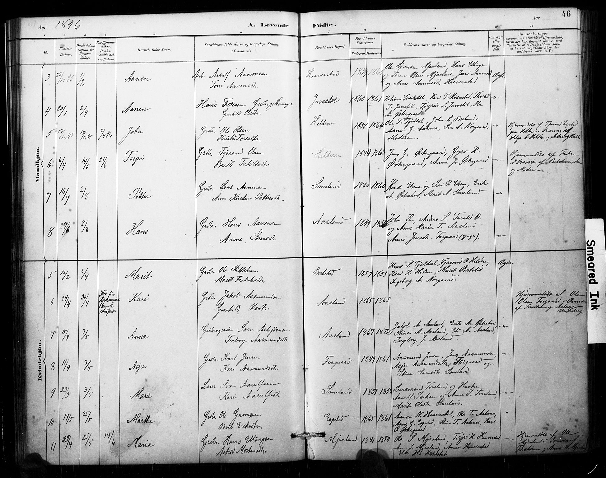 Åseral sokneprestkontor, AV/SAK-1111-0051/F/Fa/L0003: Parish register (official) no. A 3, 1884-1901, p. 46