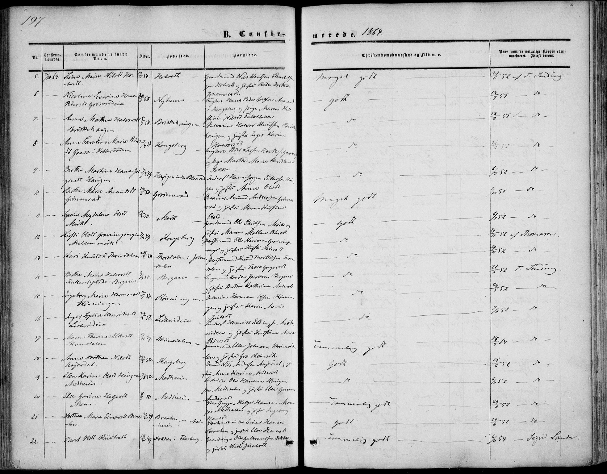 Sandsvær kirkebøker, AV/SAKO-A-244/F/Fa/L0006: Parish register (official) no. I 6, 1857-1868, p. 197