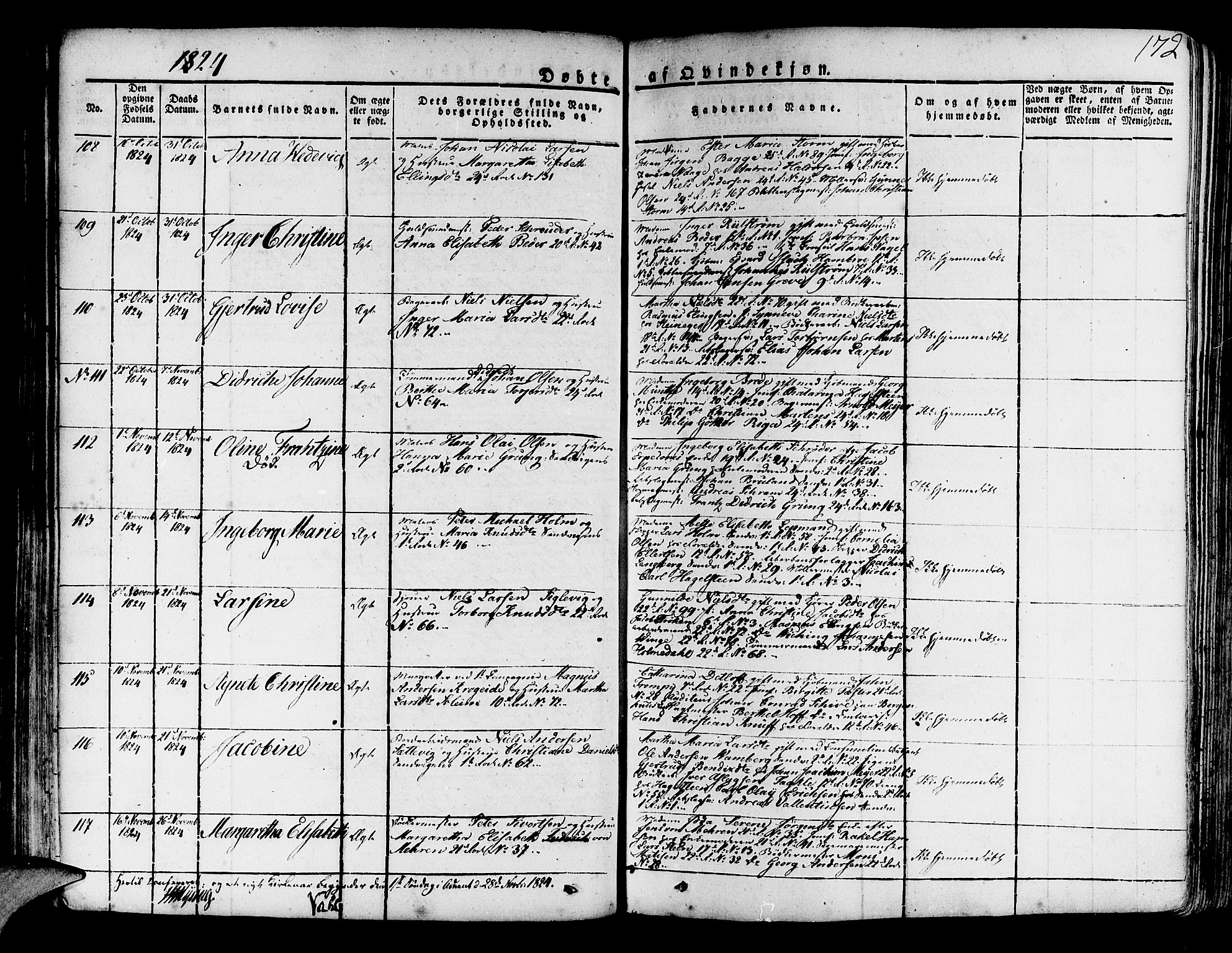 Korskirken sokneprestembete, SAB/A-76101/H/Haa/L0014: Parish register (official) no. A 14, 1823-1835, p. 172