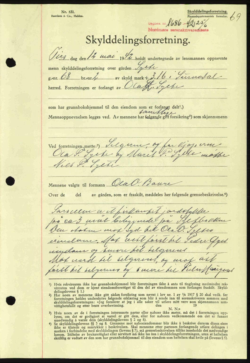 Nordmøre sorenskriveri, AV/SAT-A-4132/1/2/2Ca: Mortgage book no. A93, 1942-1942, Diary no: : 1686/1942