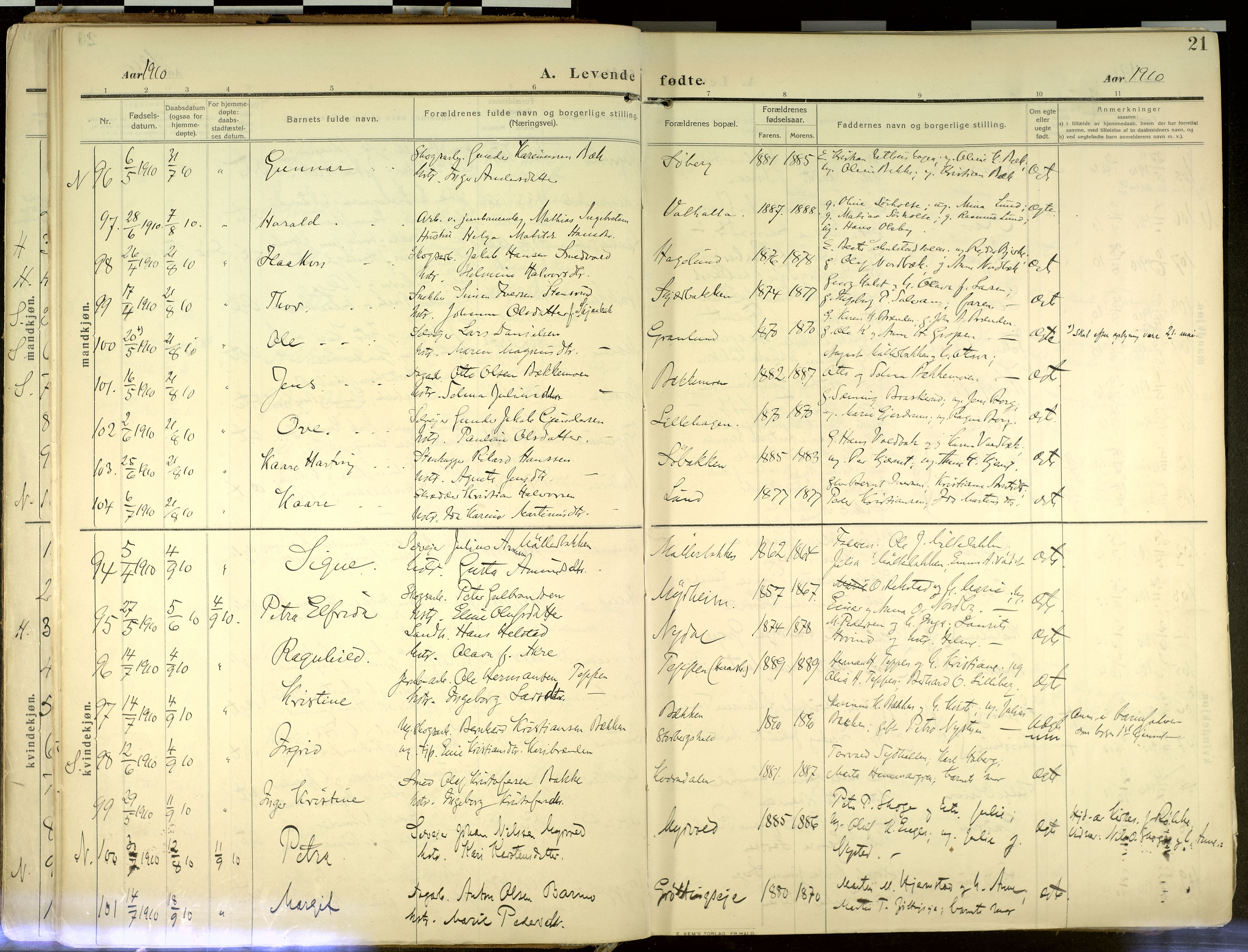 Elverum prestekontor, AV/SAH-PREST-044/H/Ha/Haa/L0020: Parish register (official) no. 20, 1909-1921, p. 21