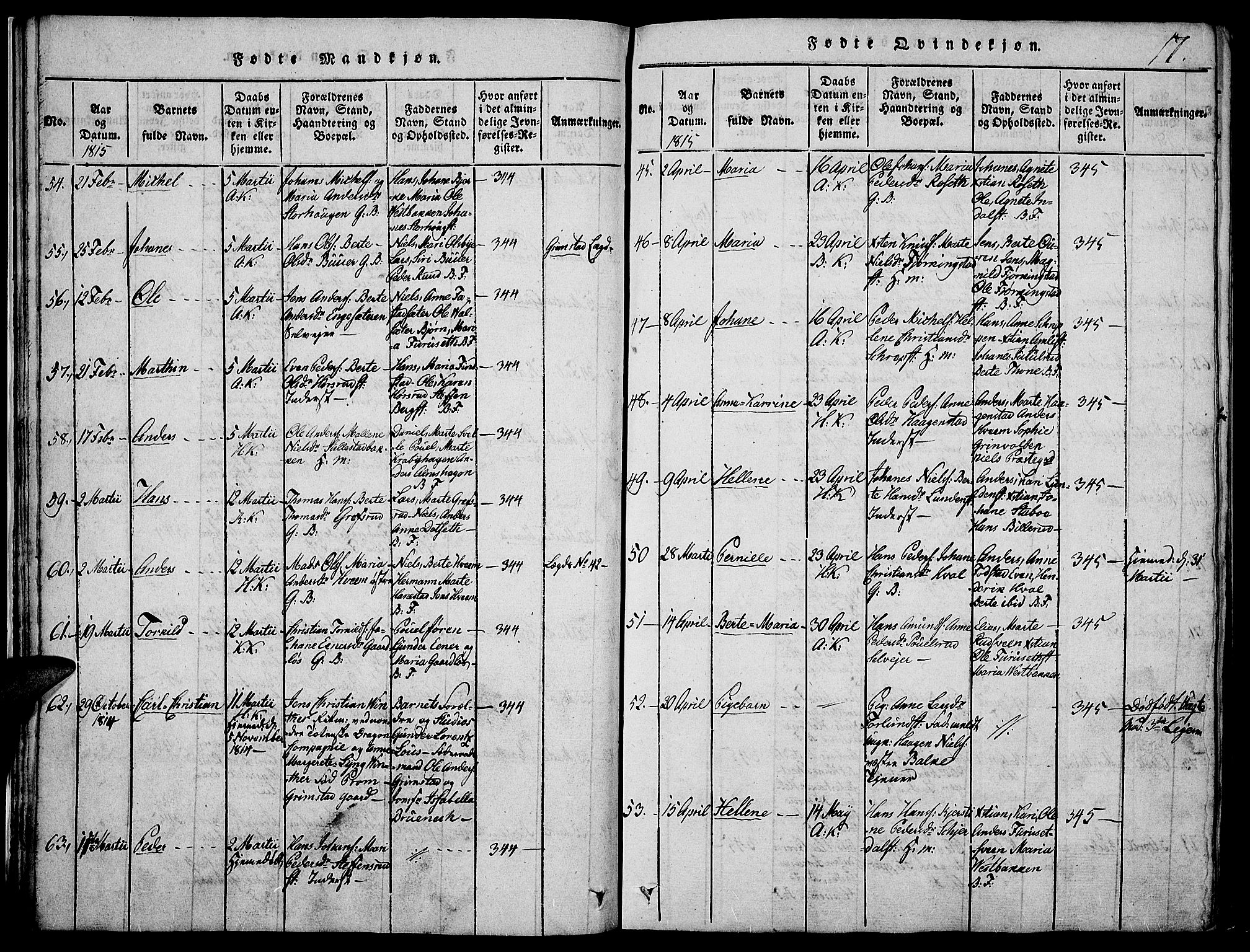 Toten prestekontor, AV/SAH-PREST-102/H/Ha/Haa/L0009: Parish register (official) no. 9, 1814-1820, p. 17