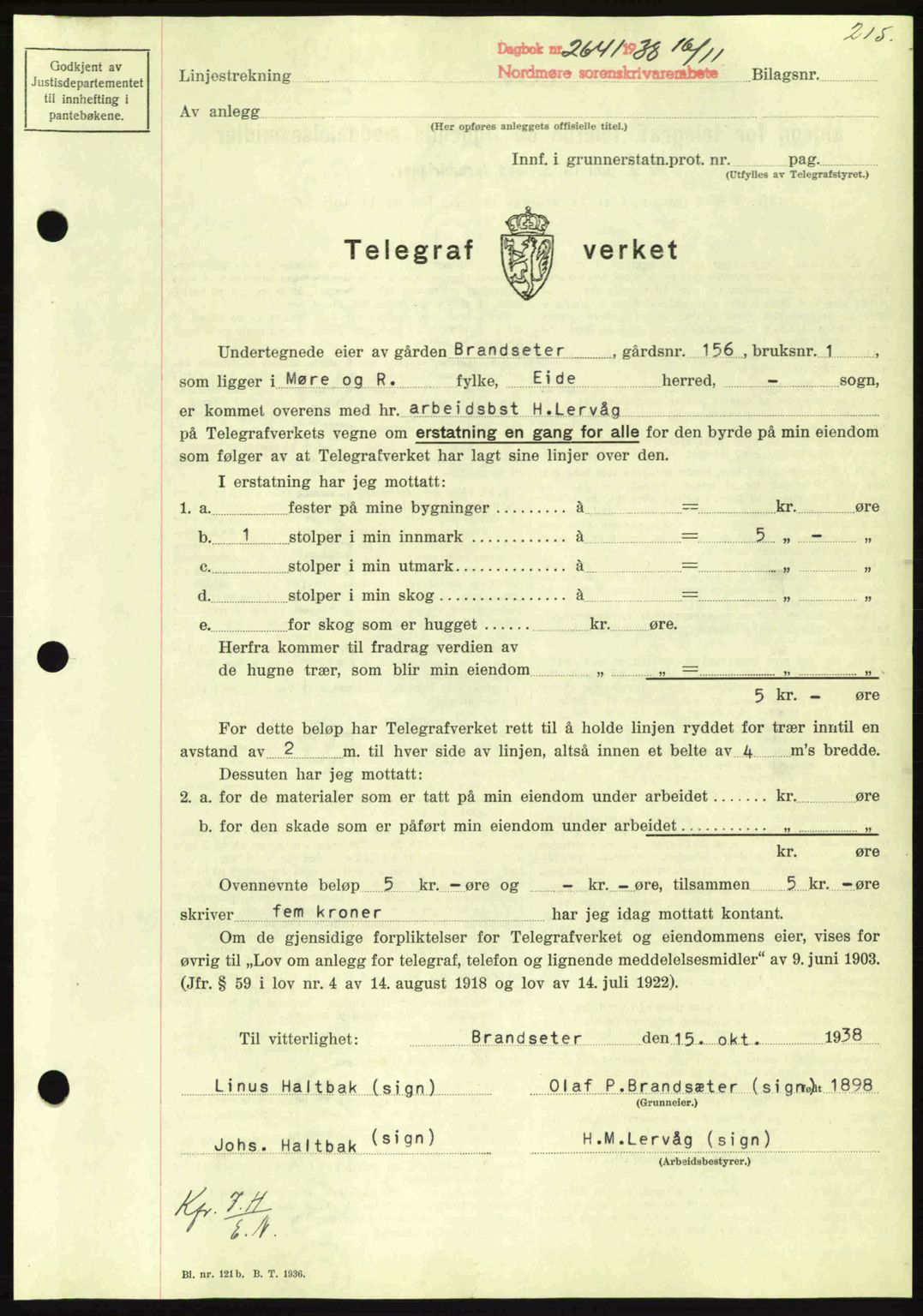 Nordmøre sorenskriveri, SAT/A-4132/1/2/2Ca: Mortgage book no. B84, 1938-1939, Diary no: : 2641/1938