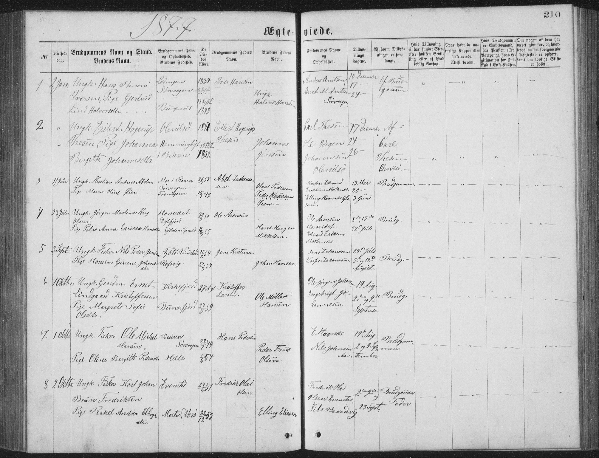 Ministerialprotokoller, klokkerbøker og fødselsregistre - Nordland, AV/SAT-A-1459/886/L1225: Parish register (copy) no. 886C02, 1874-1896, p. 210