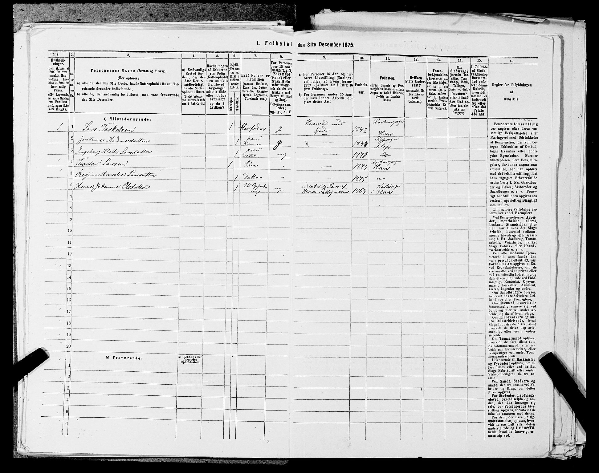 SAST, 1875 census for 1119P Hå, 1875, p. 949