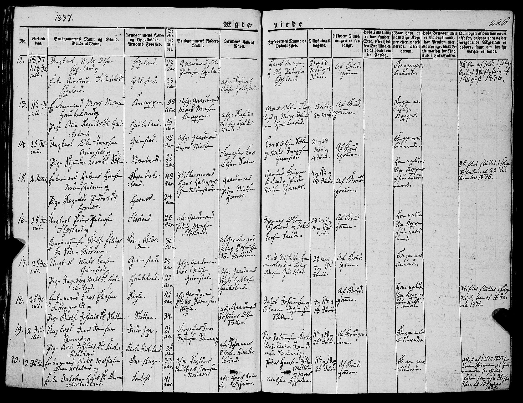 Fana Sokneprestembete, AV/SAB-A-75101/H/Haa/Haaa/L0008: Parish register (official) no. A 8, 1829-1851, p. 226