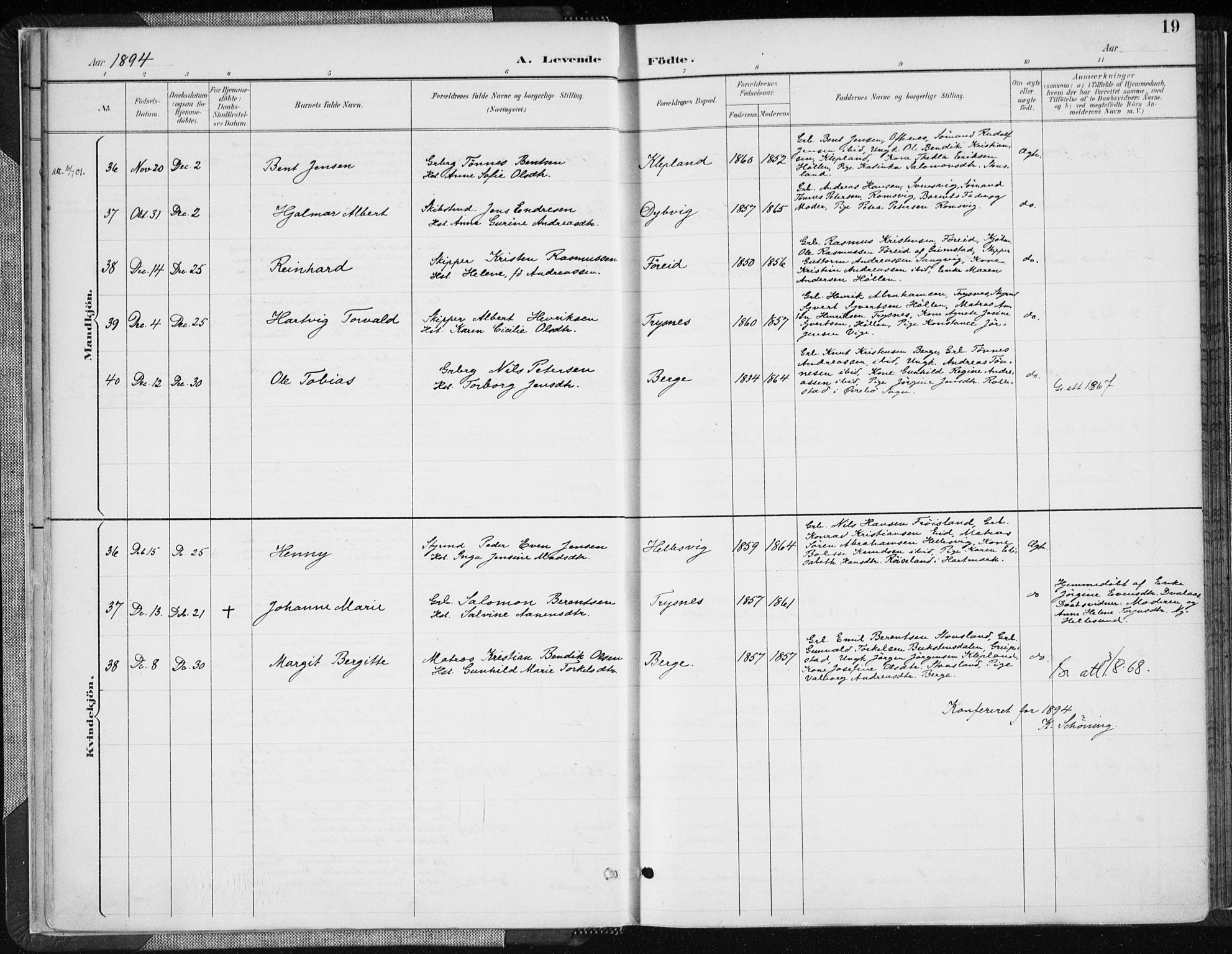 Søgne sokneprestkontor, SAK/1111-0037/F/Fa/Fab/L0013: Parish register (official) no. A 13, 1892-1911, p. 19