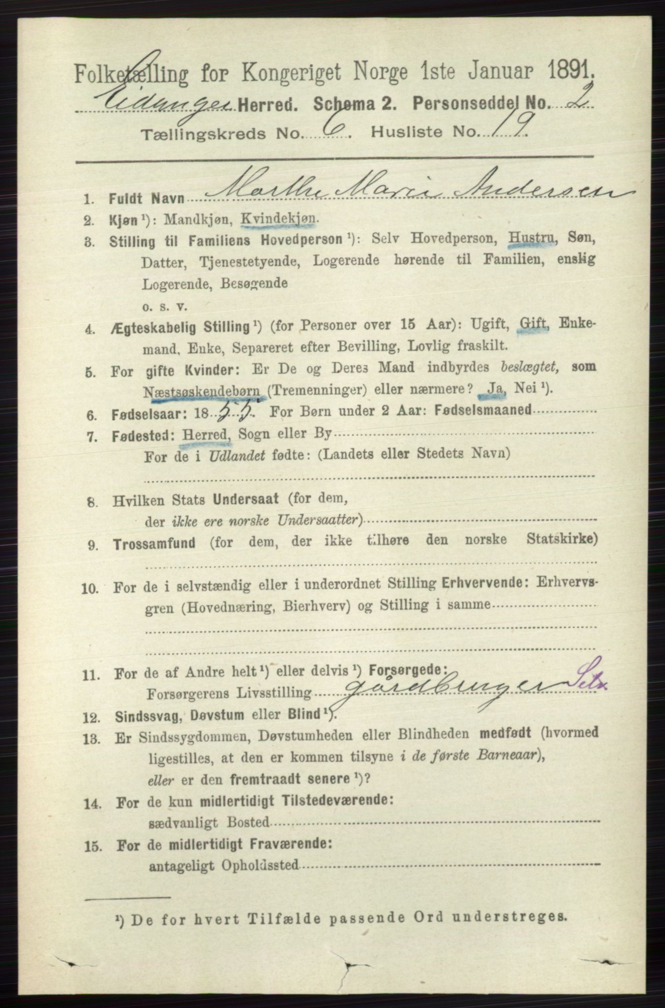 RA, 1891 census for 0813 Eidanger, 1891, p. 2702