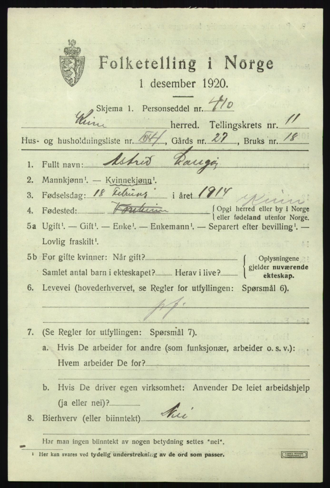 SAB, 1920 census for Kinn, 1920, p. 4493